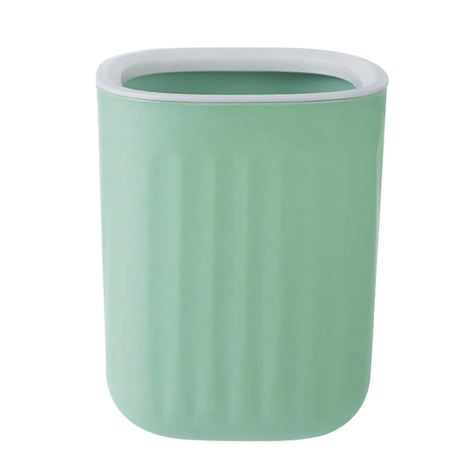 Desktop Trash Can with Striped Design, Green and White, 15x11x12.5 cm, Portable Plastic Waste Bin for Office or Dorm Room