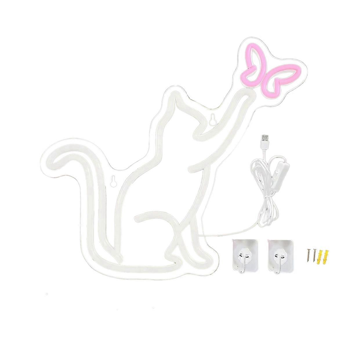 Cat Neon Sign USB Powered Dimmable Switch Butterfly LED Neon Light