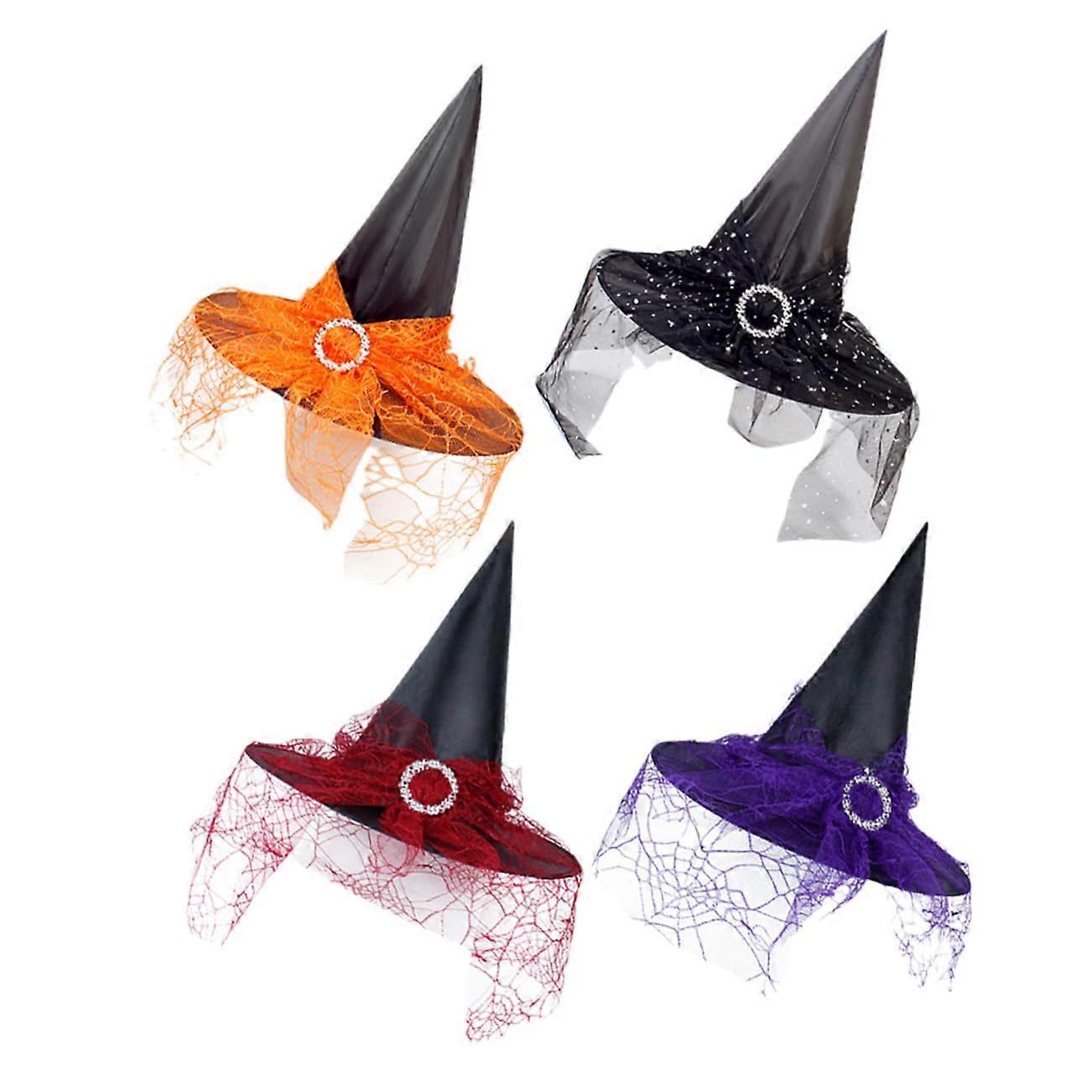 Halloween Witch Hats Set of 4 Reusable Party Decorations Ghost Theme Photo Props