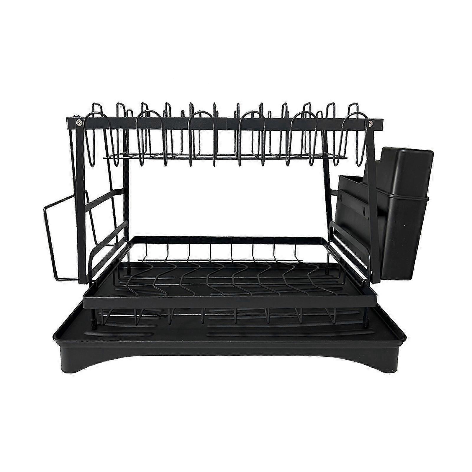 Multipurpose Dish Dryer Rack Double Layer Capacity Sturdy Iron Frame With Sloped Drainage Surfaces Daily Casual Use