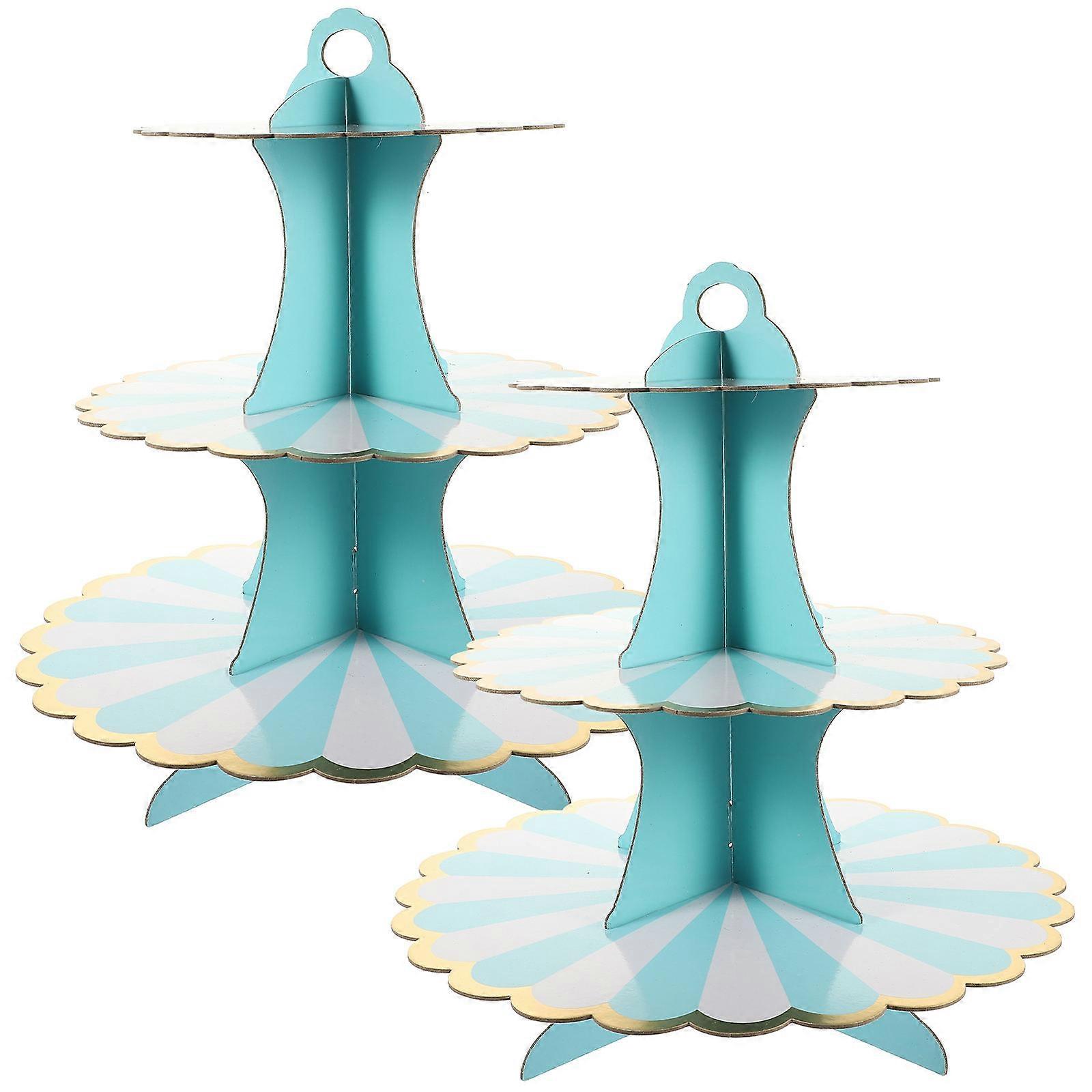Cupcake Holder Stand Adorable Cupcake Display Stand Multi-Layer Cake Holder Reusable Birthday Party Cake Serving Tray Blue 32X30cm 2Pack