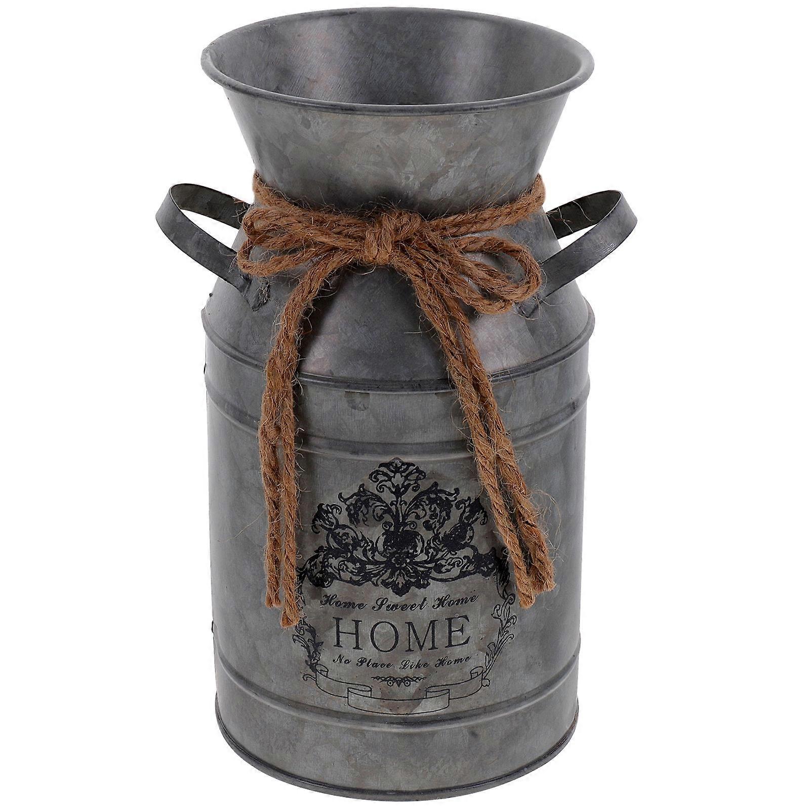 Flower Arrangement Bucket Iron Dark Grey 19X10.5X10CM Rustic Style Balcony Decor 1Set