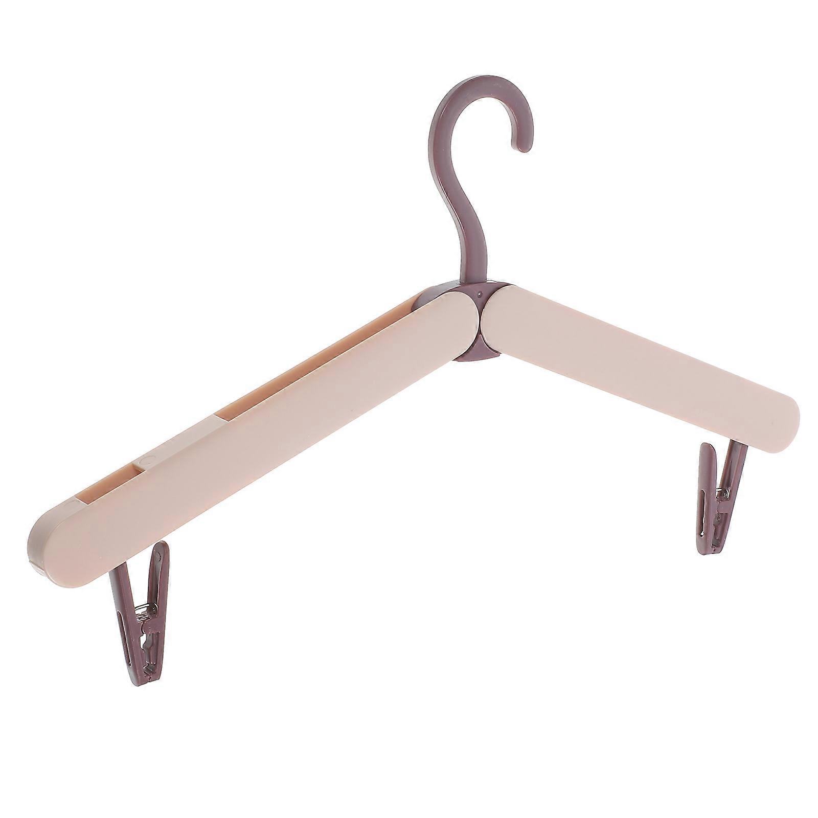 Portable Clothes Hangers Travel Hanger Foldable Simple Style For Home Use And Travel Abs Material With Clips Pink 1Pcs