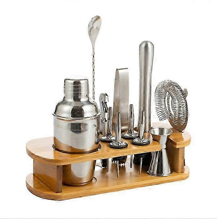 Cocktail Maker Set with Shaker, Twisted Bar Spoon, Strainer, Wood Muddler, and Tongs