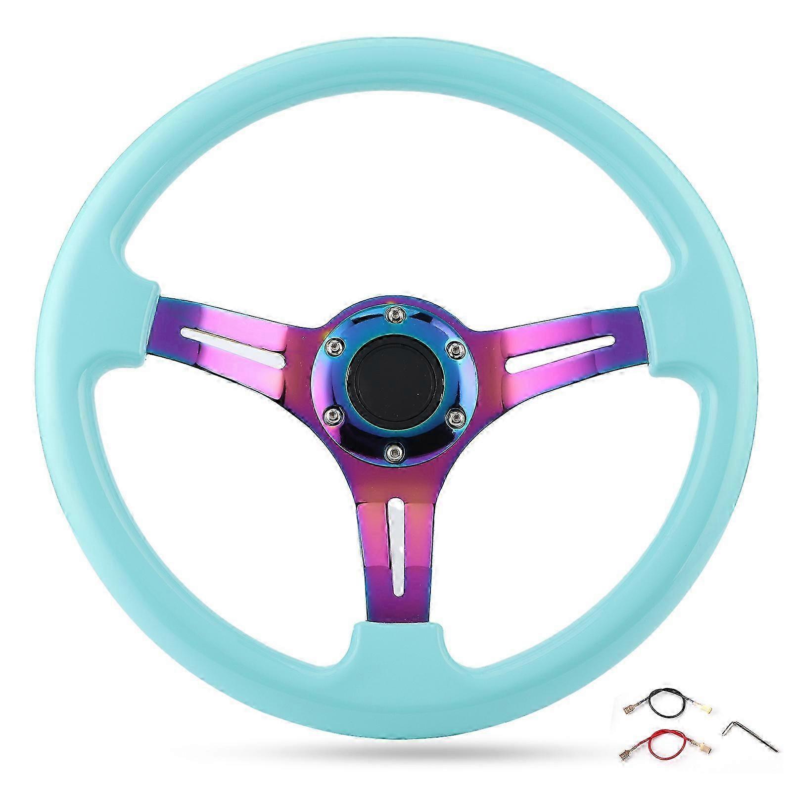 Universal Deep Dish Racing Steering Wheel Replacement 350mm Dia Light Blue