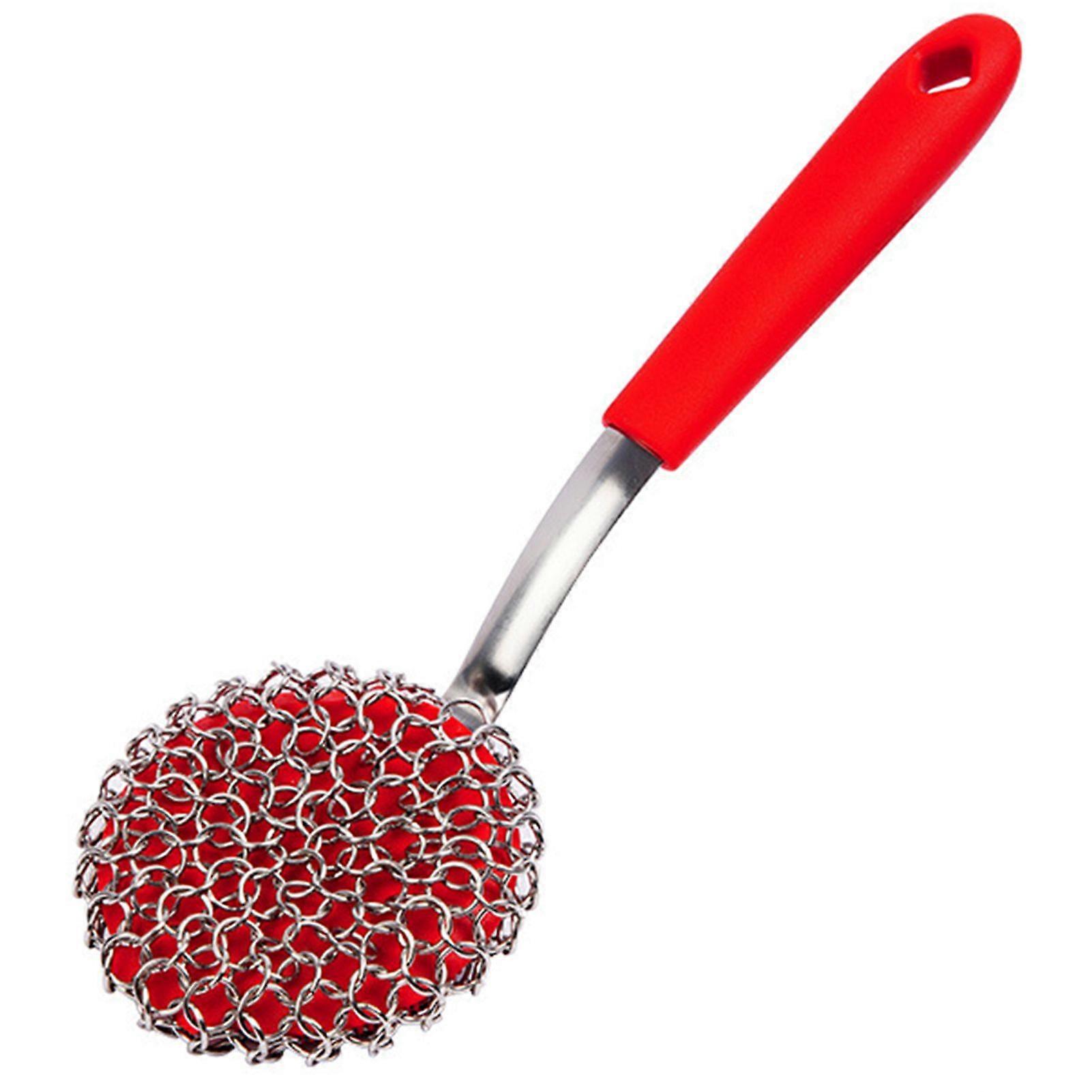 Cast Iron Scrubber with Silicone Handle Multi-Purpose Kitchen Cleaning Brush for Dishes Pots Pans Sink