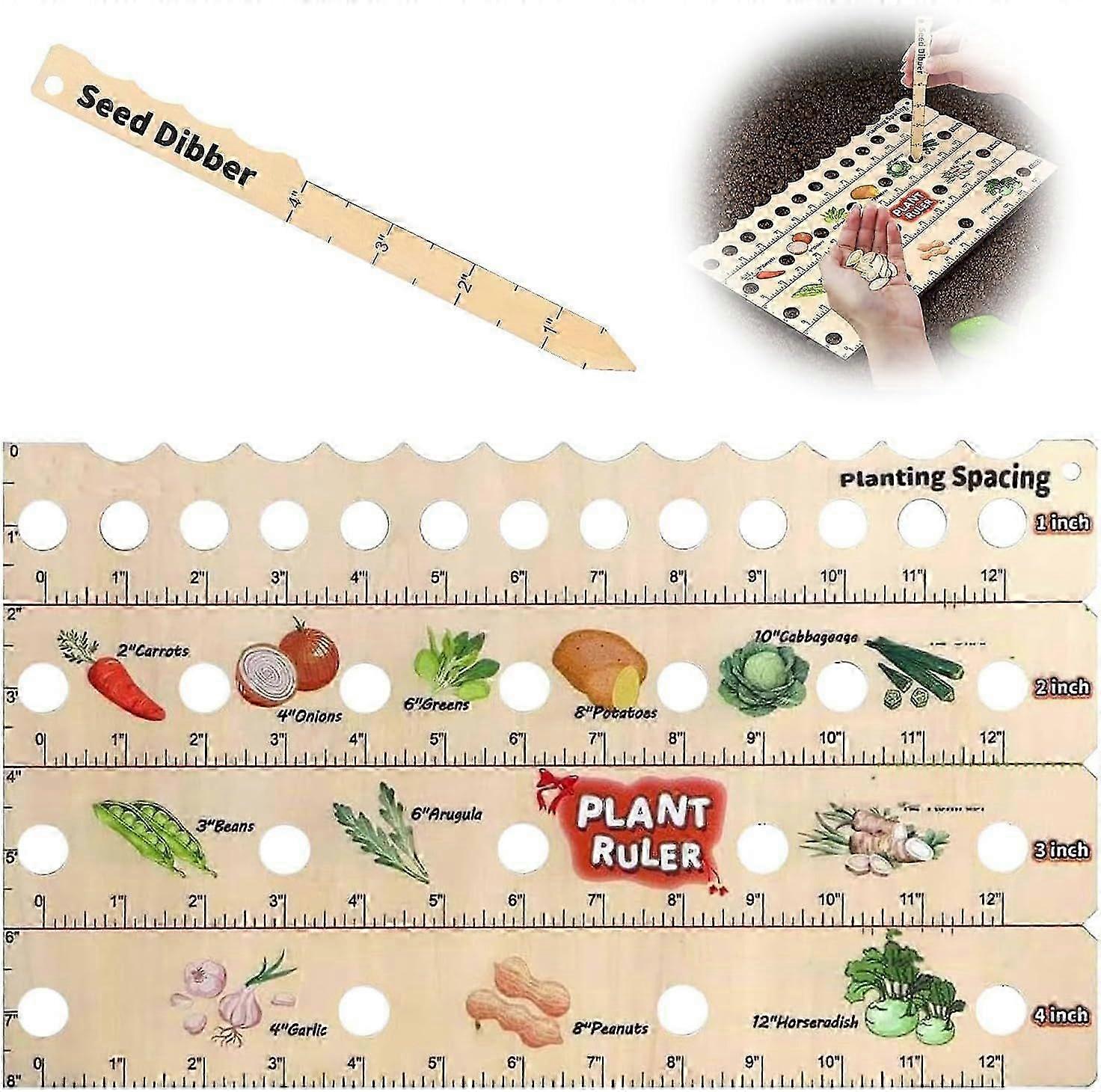 Wooden Plant Ruler with Seed Dibber, Seed Spacing Ruler with Holes, Seed Planter Tool for Precise Spacing, Sowing Portable Garden with Planting Guide