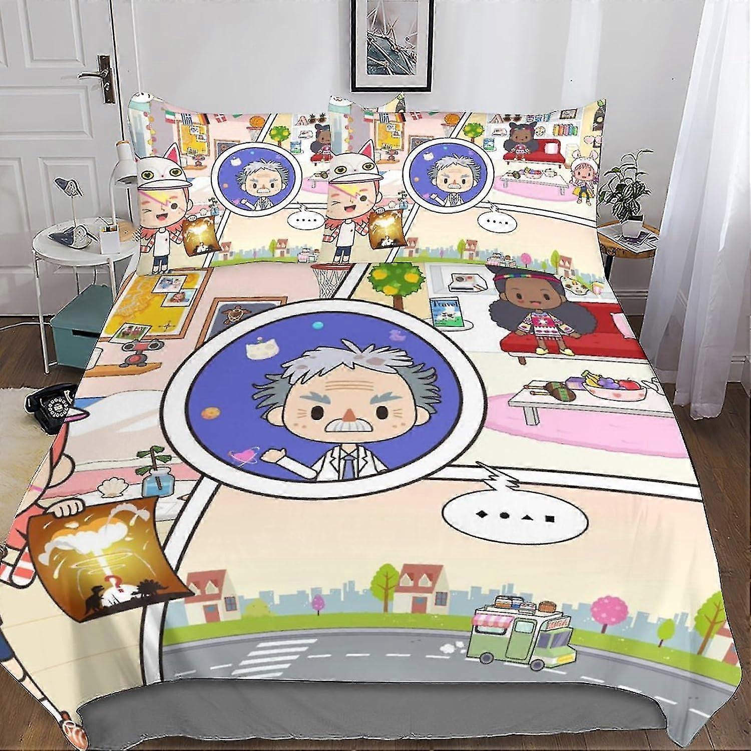 Conjunto de Cama Toca Life World Conjunto de 3 Peças Capa de Edredom de Animação Fofa Capa de Edredom de Poliéster de Microfibra com Travesseiro de Fechamento com Zíper