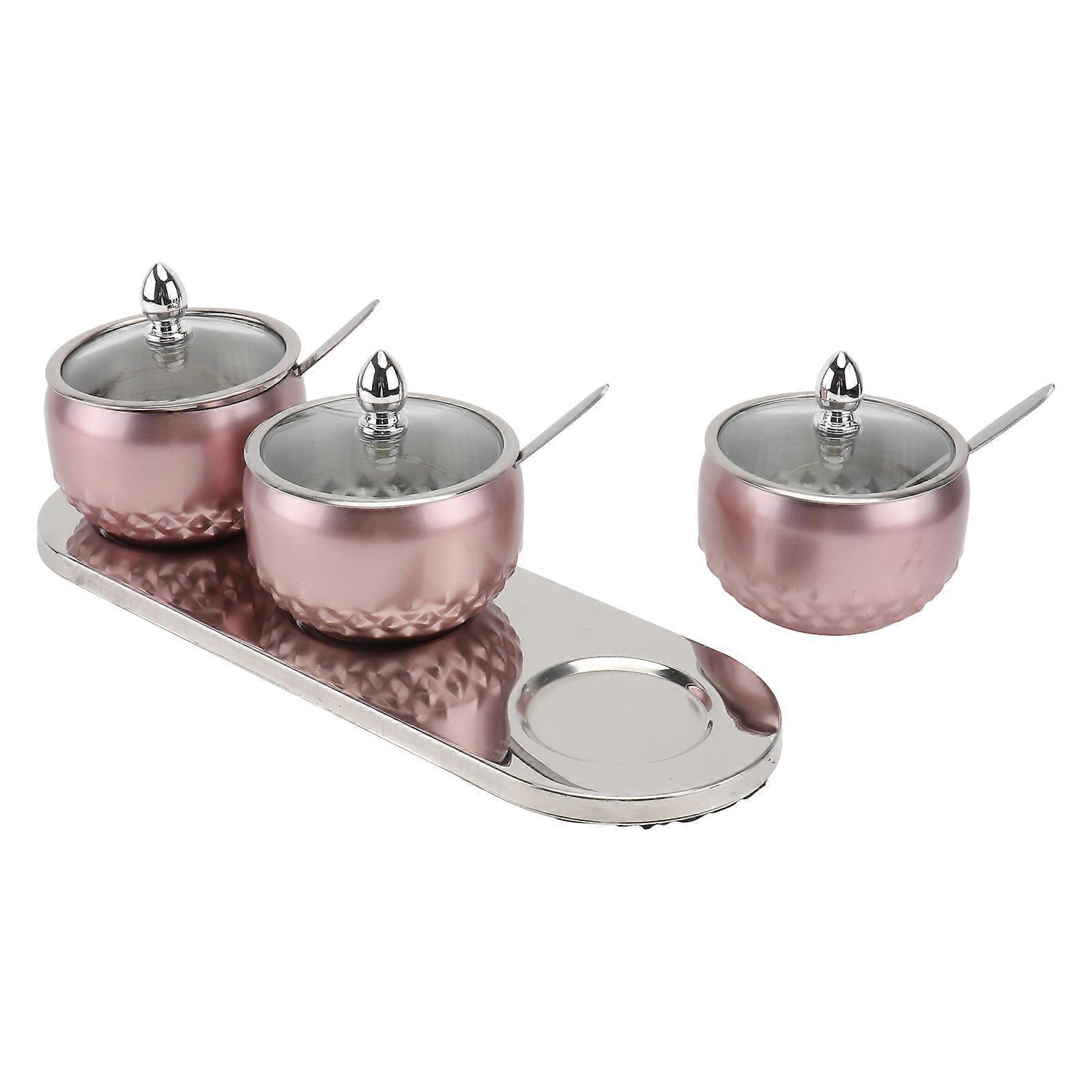 Stainless Steel Seasoning Jars Set with Spoons Base Easy Open Design for Sugar, Spices & More, Stylish Kitchen Storage Cans