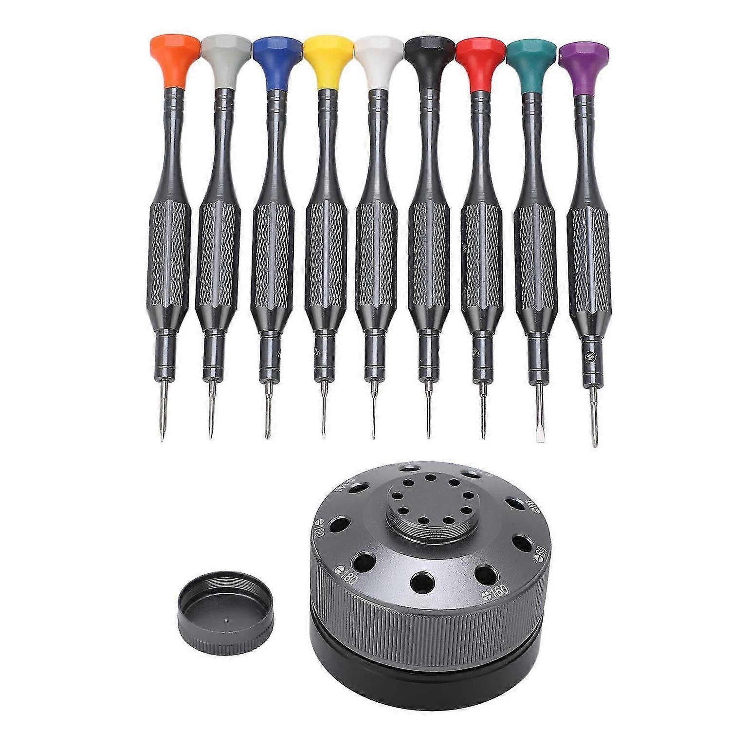 10Pcs Watch Maintenance Screwdriver Set Multifunctional Rotatable Base Stable Different Colors Screwdriver