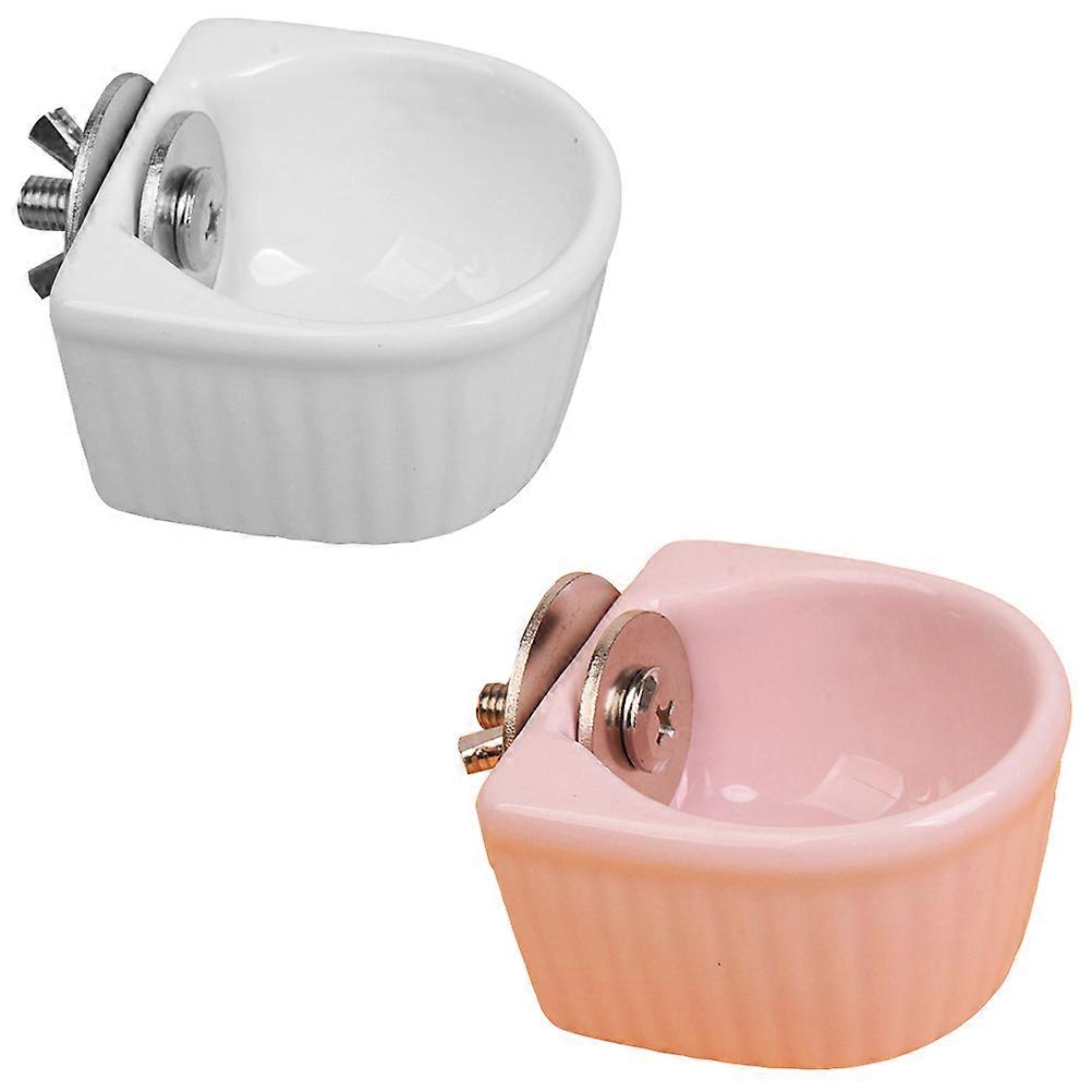 White Ceramic Pet Feeding Bowl with Comfortable Height Design for Home Decoration and Practical Use 2 Pcs