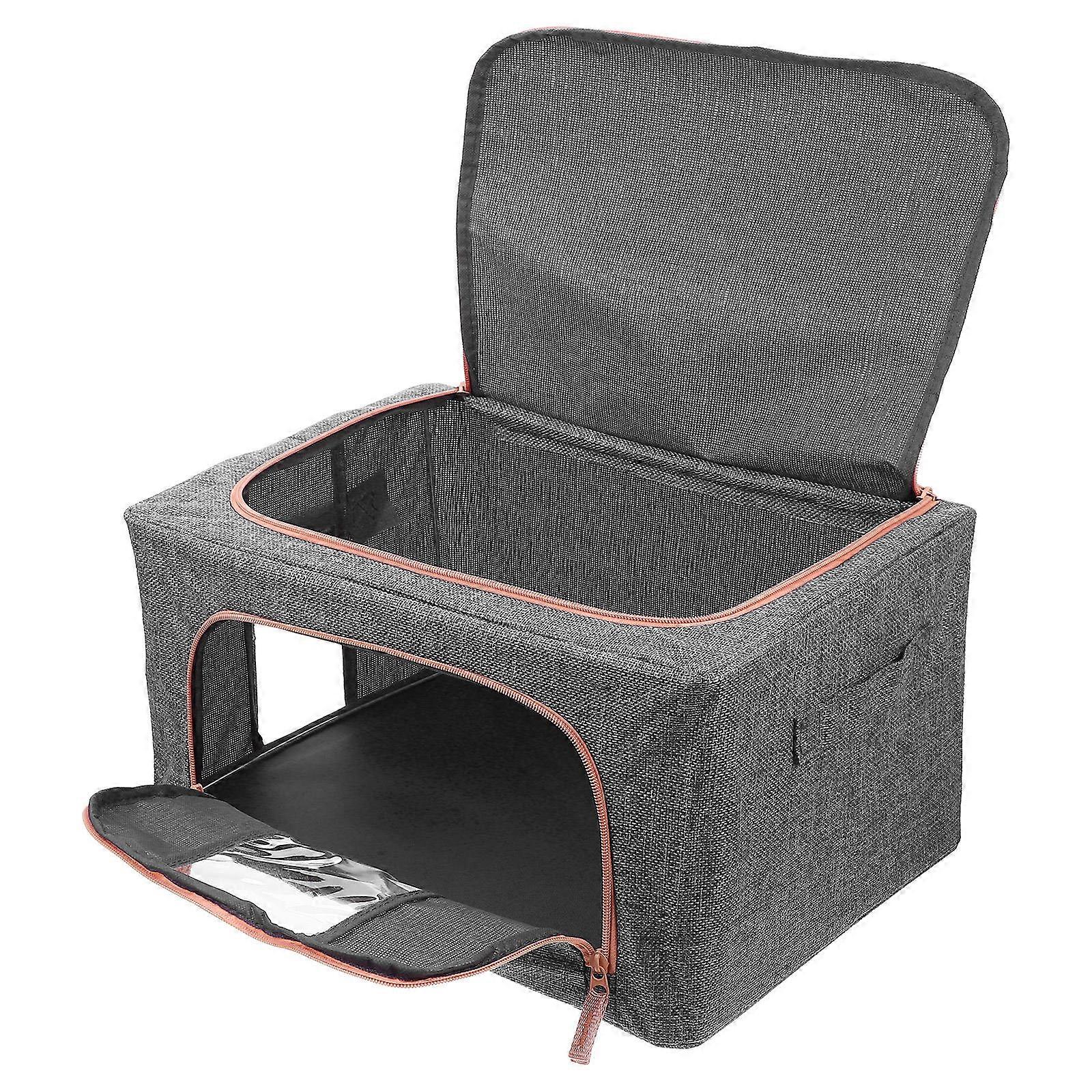 Storage Basket With Lid Zipper Multi-Function Clothes Container Grey 40X30X20 Cm Dustproof Handles for Carrying 1Pcs