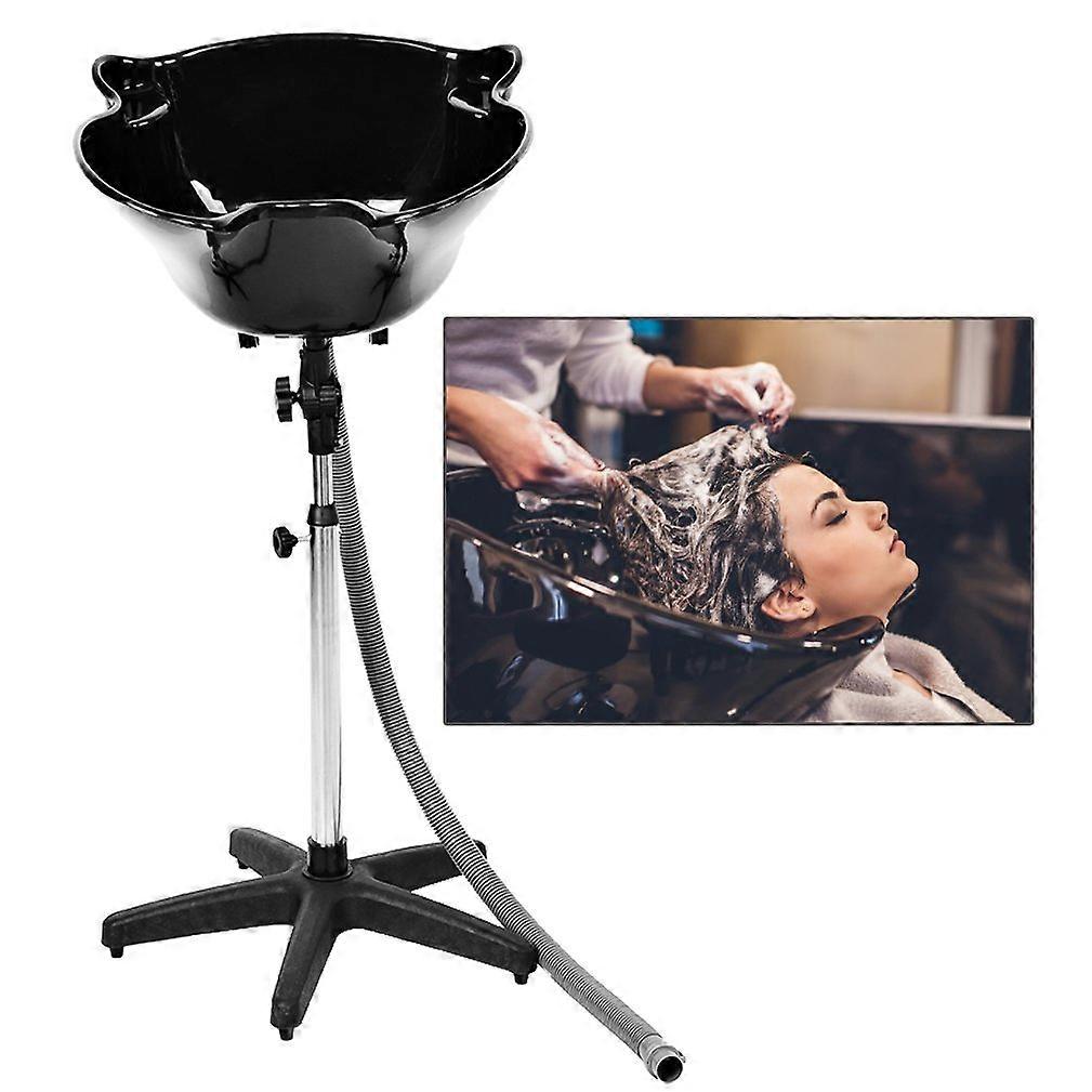 Adjustable Height Shampoo Basin with Drain Hose for Home and Salon, Black