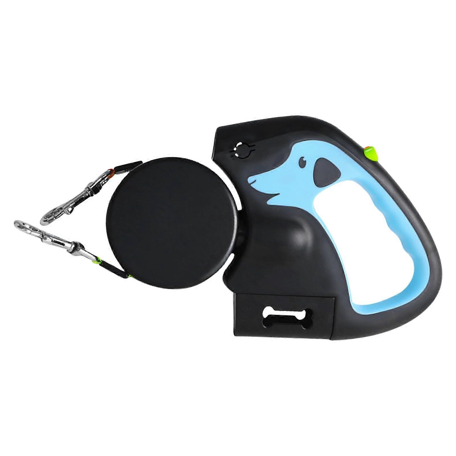 Pet Leash - Dog Leash Retractable, Two-Clip Strap, Compact Length, Lightweight Reflective Nylon Cord, Light Blue