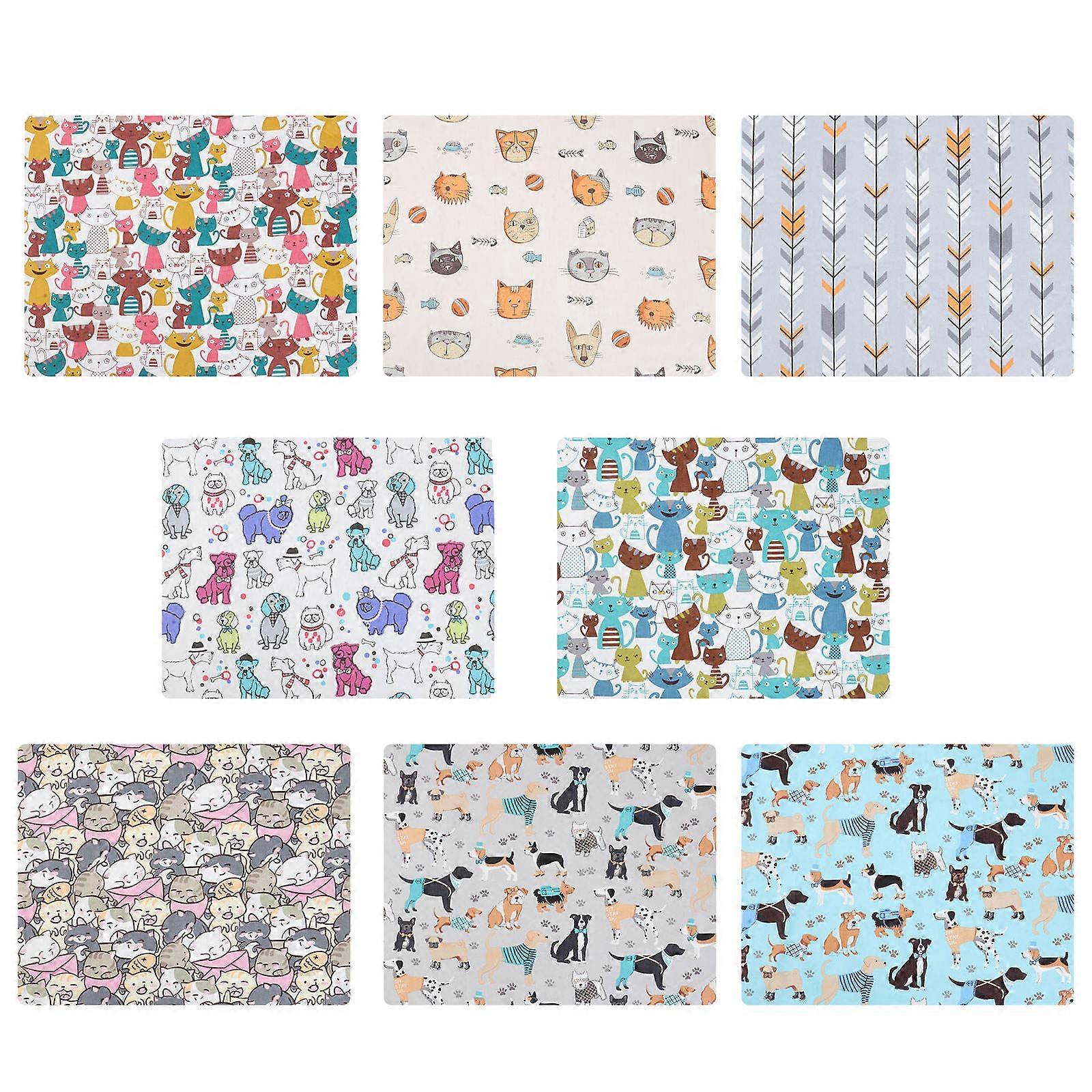 8pcs Multipurpose Handmade Cotton Fabric Set with Adorable Cat Pattern for DIY Crafts, Clothing, Home Textiles and Accessories, Assorted Colors