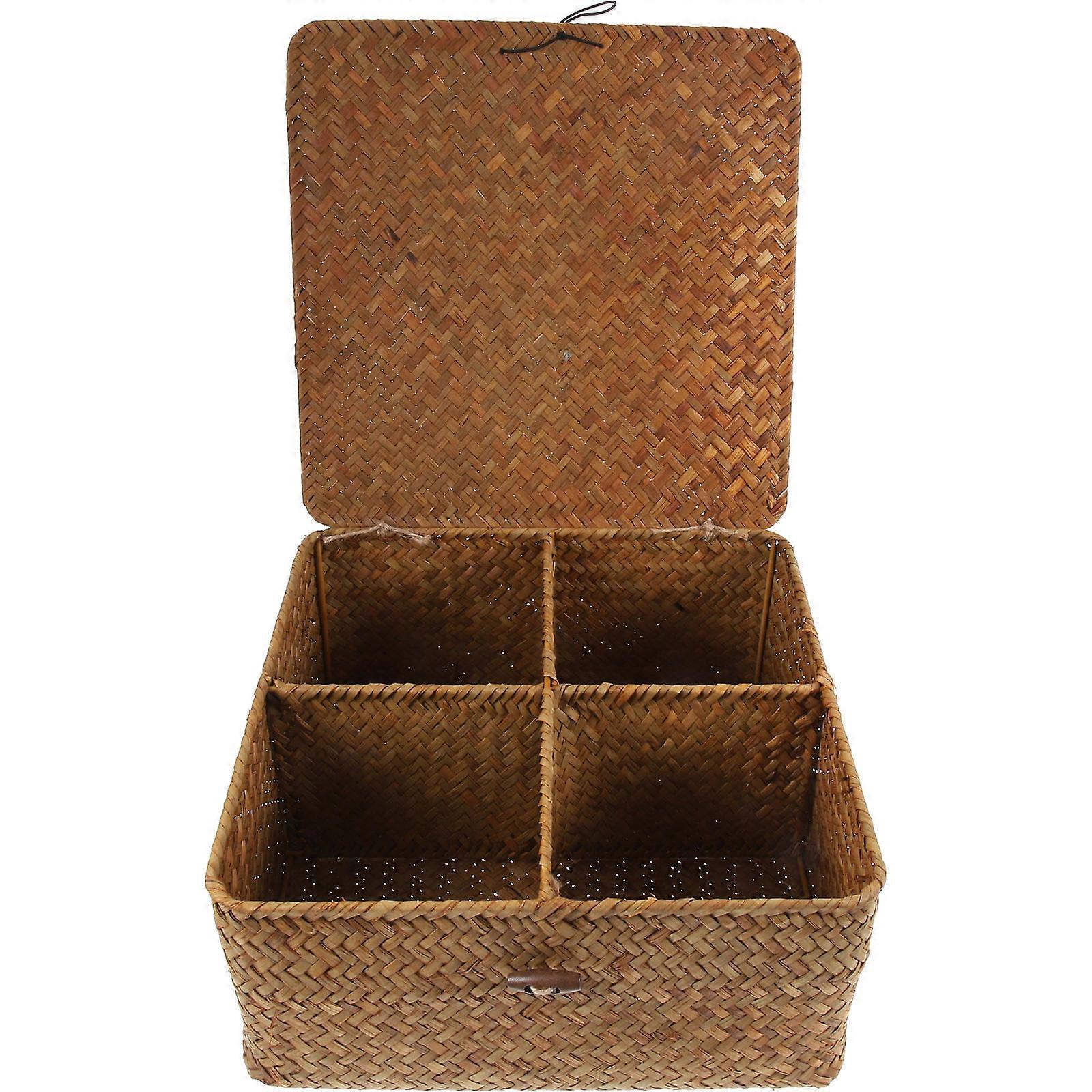 Decor Small Storage Basket Household Storage Basket And Straw Rectangular For Balcony And Floor Light Brown 27x27x13cm Organizing DVDs 1Pc