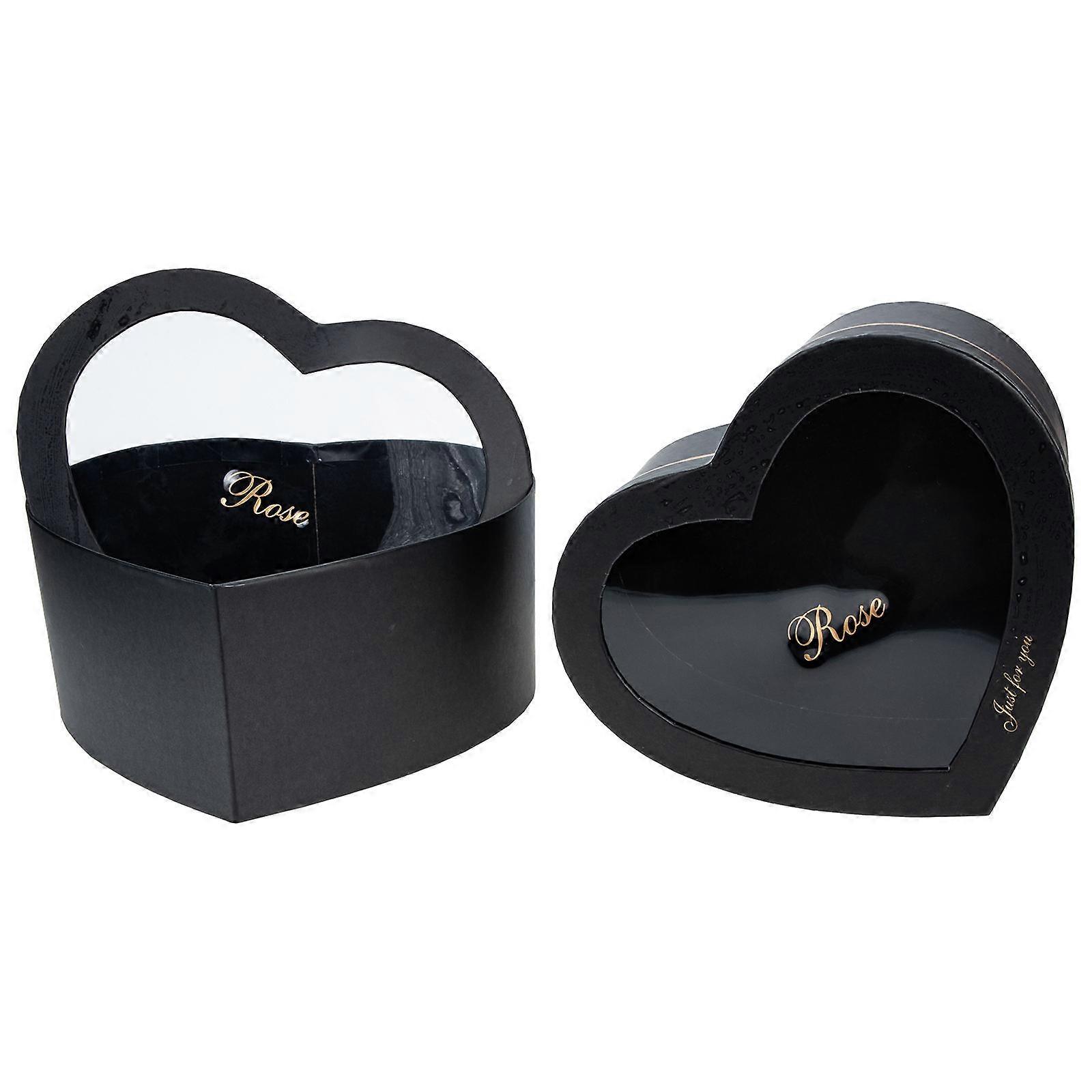 Flower Heart Shape Black Cardstock Wedding Party Favor Boxes 2Pcs