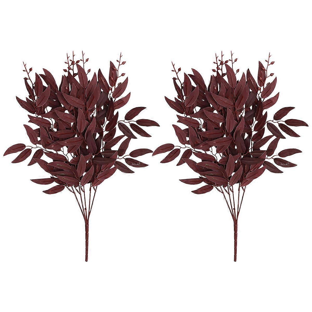 Artificial Willow Leaves Vine 2Pcs For Homeowners And Event Planners Elegant Leaf Decor For Various Occasions In Dark Red Color