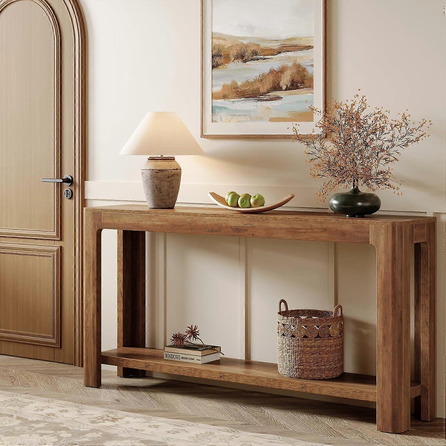Tribesigns 63 Inch Entryway Console Table, 2-Tier Farmhouse Narrow Sofa Table Behind Couch,Console Furniture for Entryway,Foyer, Hallway, Rustic Brown