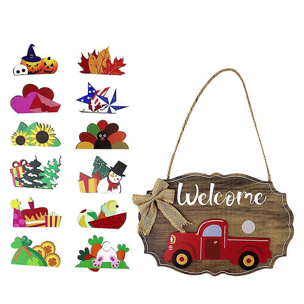 Assorted Color Wooden Welcome Board Pendant for Home Decor Easy Hanging Synthetic Material 11.8 x 7.9 Inches