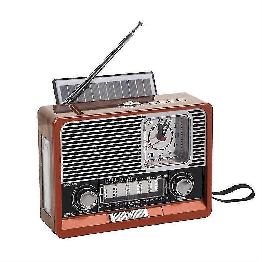 Vintage Solar Retro Radio with USB Rechargeable, MP3 Player, Flashlight Speaker, Clock Radio Support, USB/TF Card