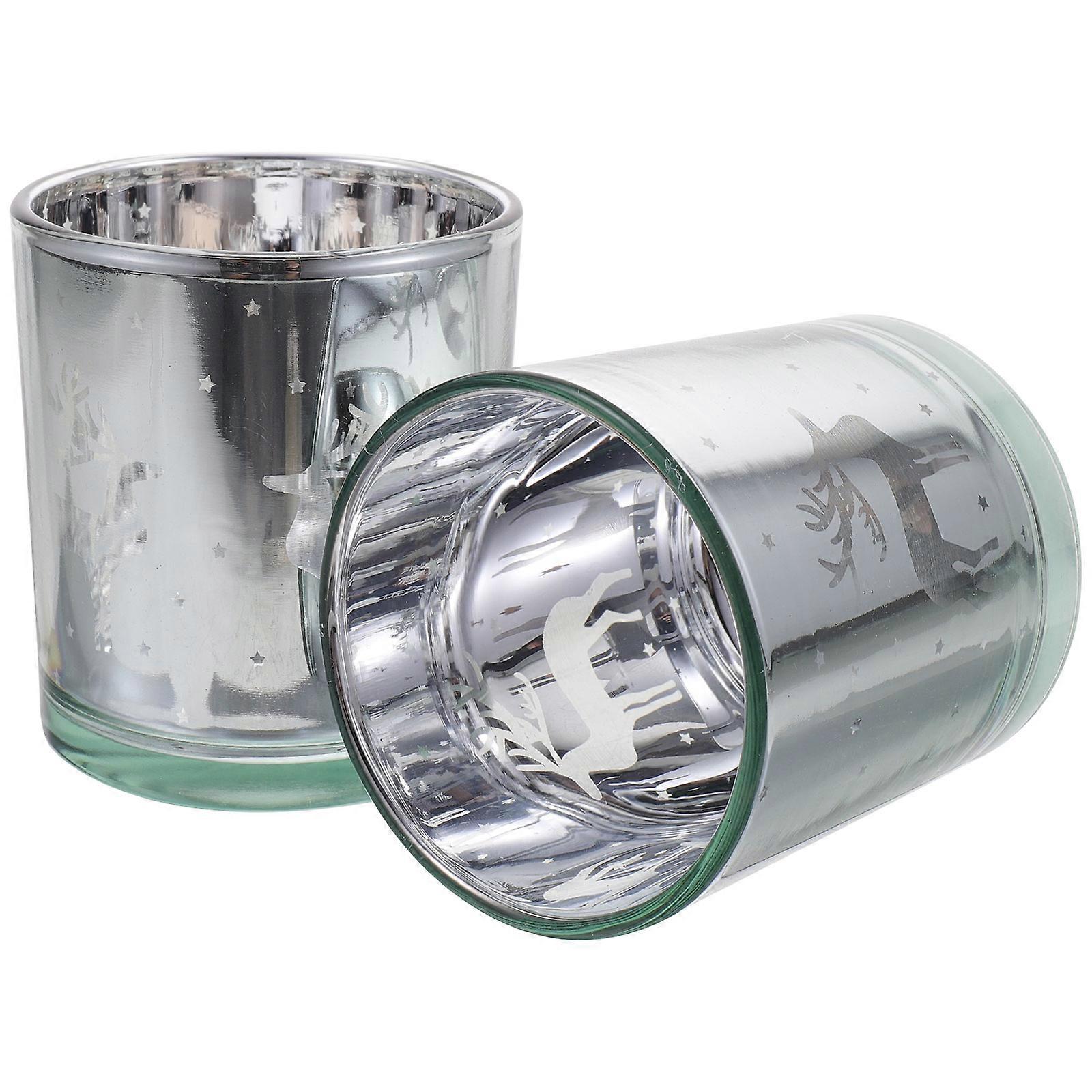 Classical Elk Pattern Glass Votive Holders For Home Decor Enthusiasts And Women 3.1X2.8X2.8In Providing Durability 2Pcs