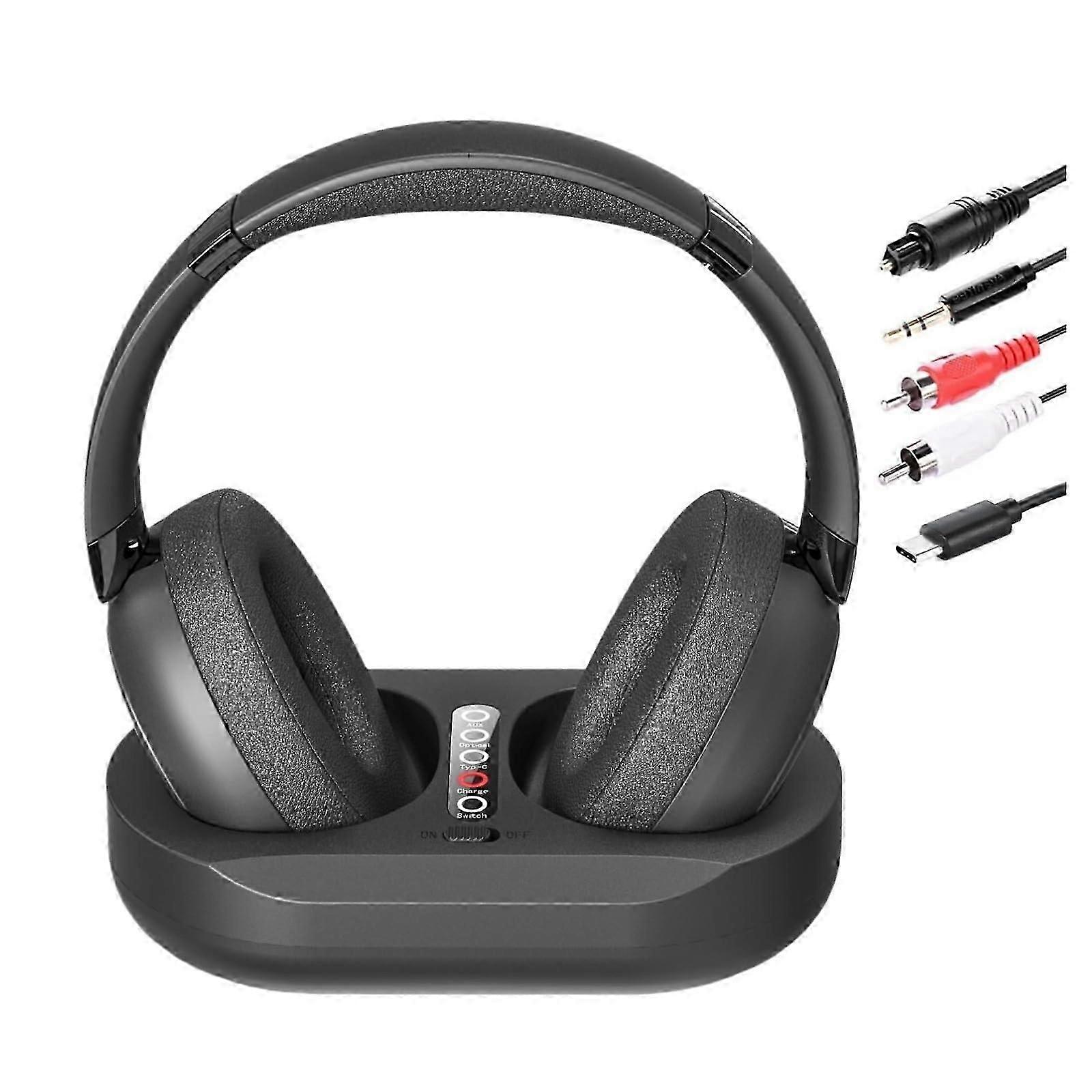 送信機充電ベース、2.4GHz RFおよびBluetooth 5.3を備えた高齢者向けワイヤレスTVヘッドフォン