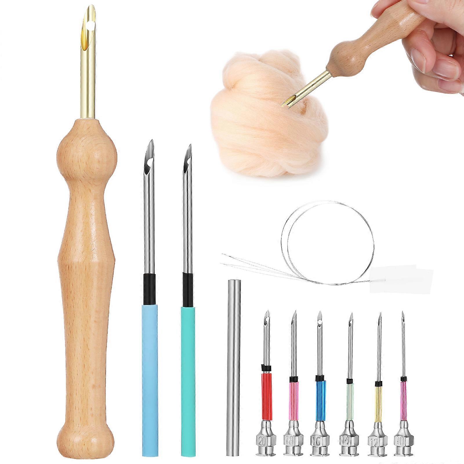 1 Set Punch Needle Tool with Wood Handle for Knitting Craft and Embroidery Kit