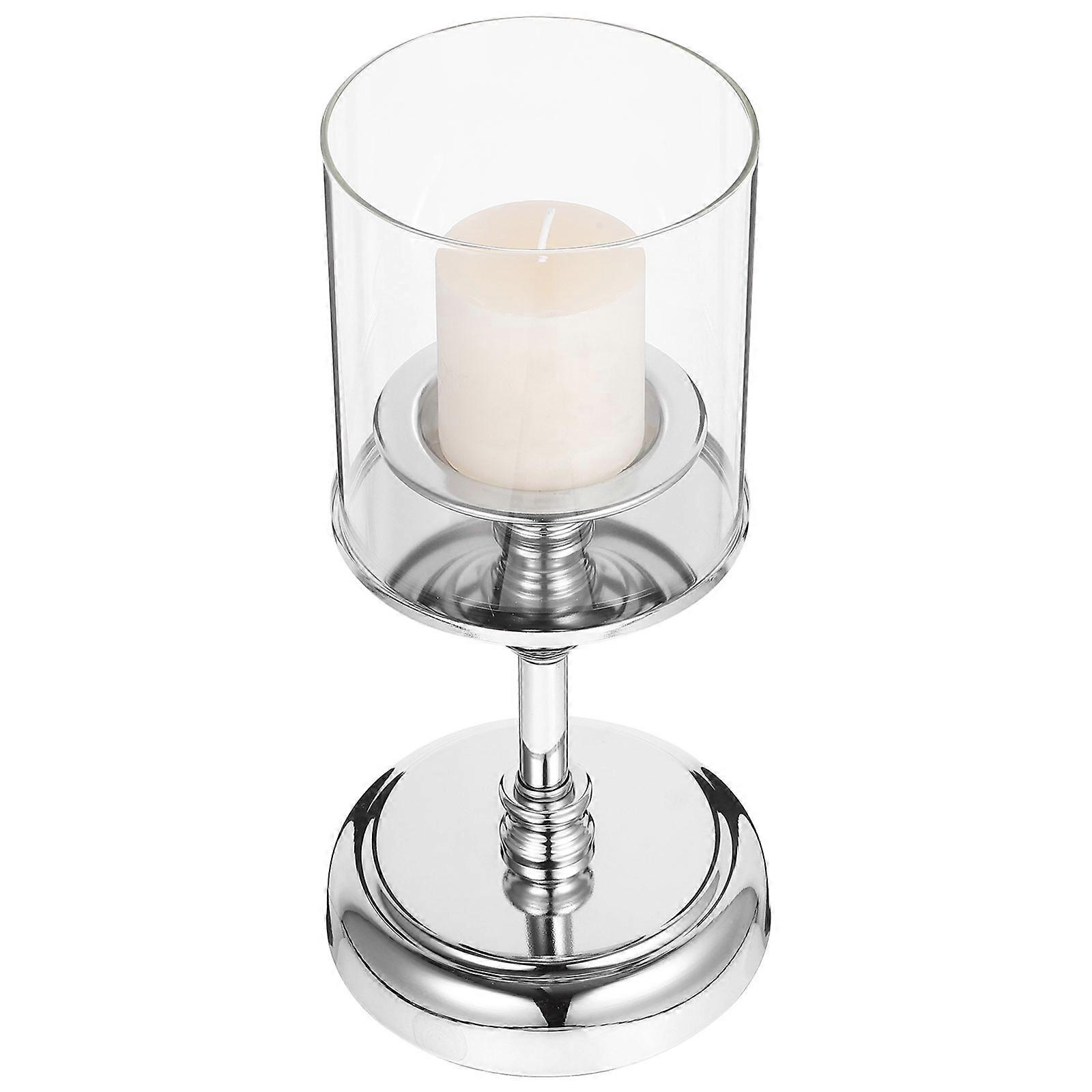 Windproof Vertical Candlestick For Home Decor With Glass Cover 1Set