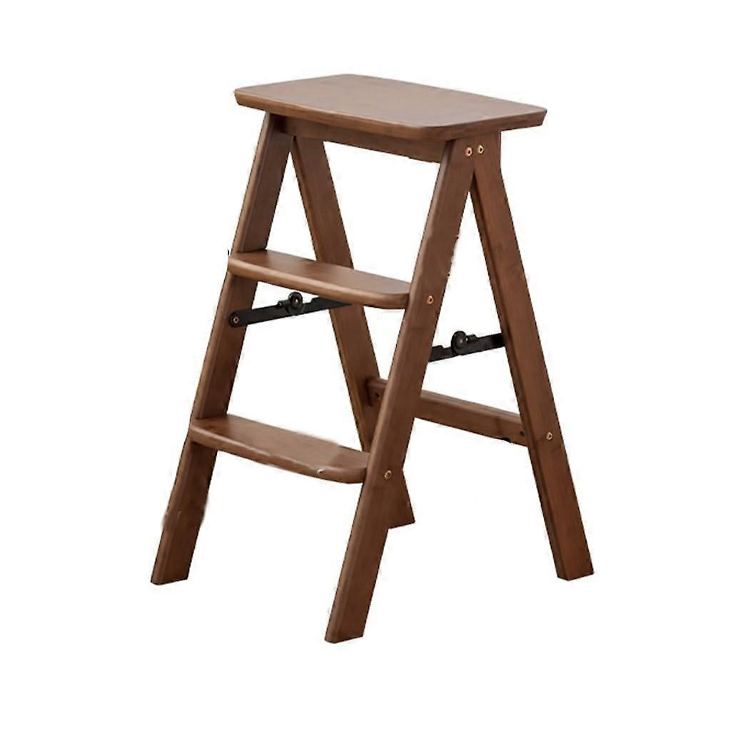 Folding Wooden Ladder Stool, Thickened 3Step, Multifunctional, Brown