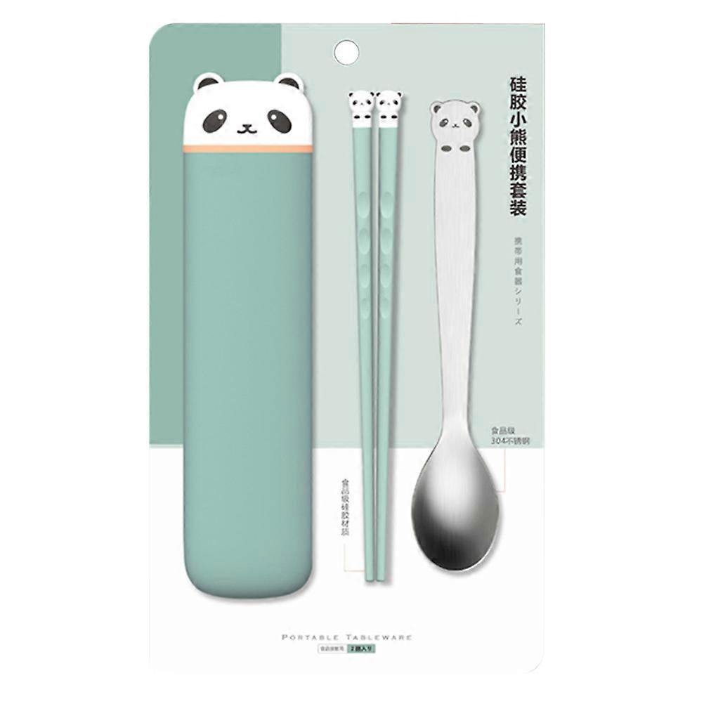 Portable Chopstick Set For Hiking Children In Light Green With Adorable Panda Modeling Design 1 Set