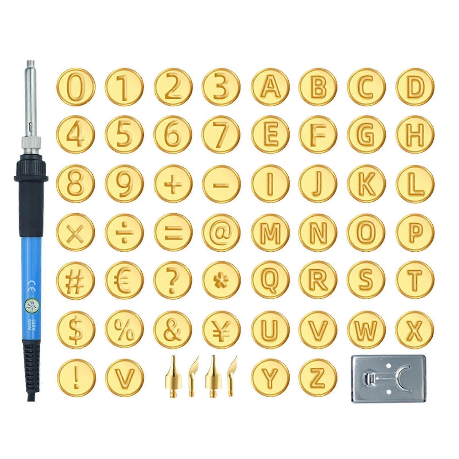 Wooden Letters Wood Burn Stamp Set 56-Pc Alphabet Kit Ergonomic Tools With Symbols And Numbers Hot Stamp Tool For Combu