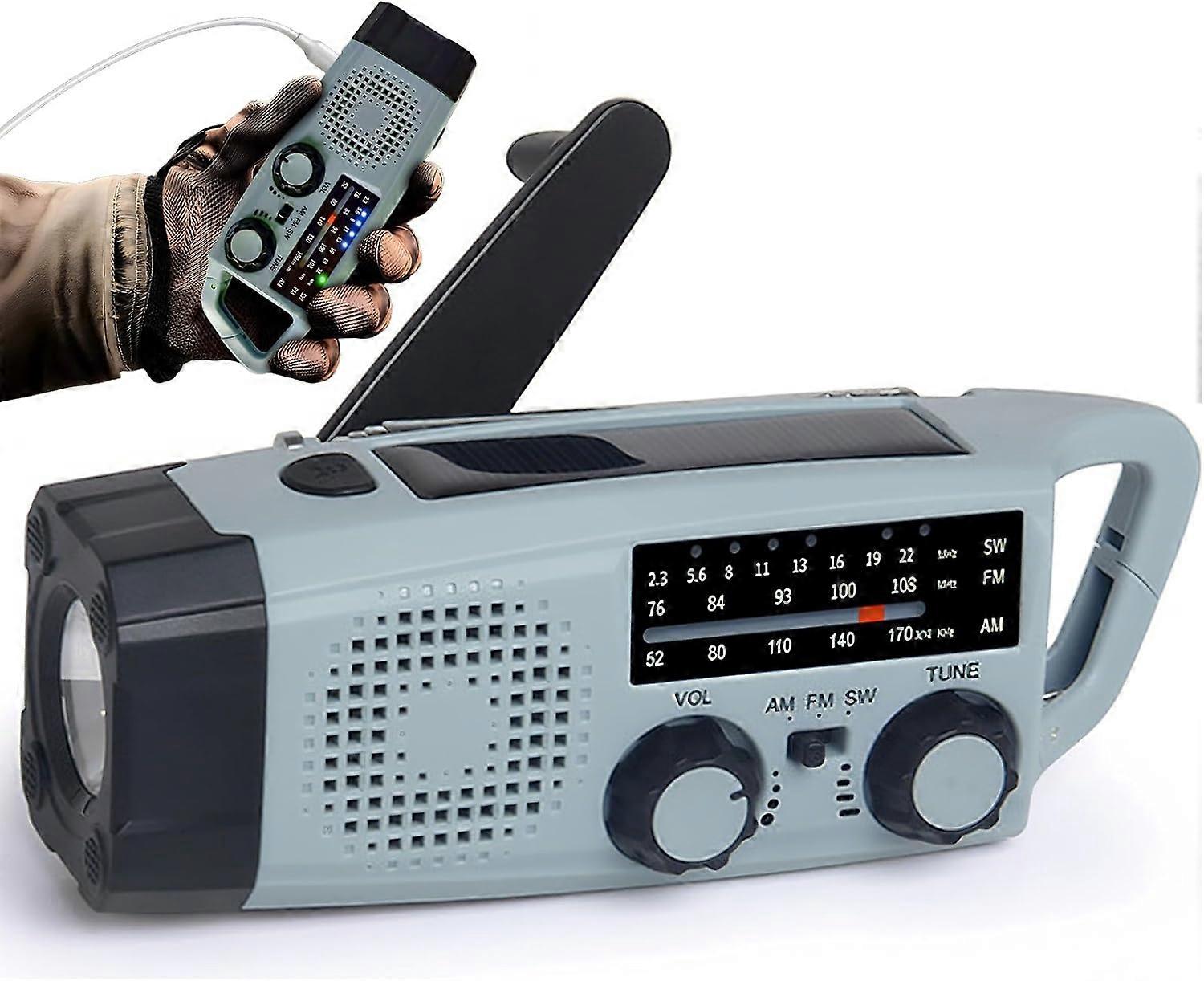Emergency Solar Hand Crank Radio, Fm/Am Weather Radio, 2000Mah Powerbank, Sos Alarm, Usb Flashlight