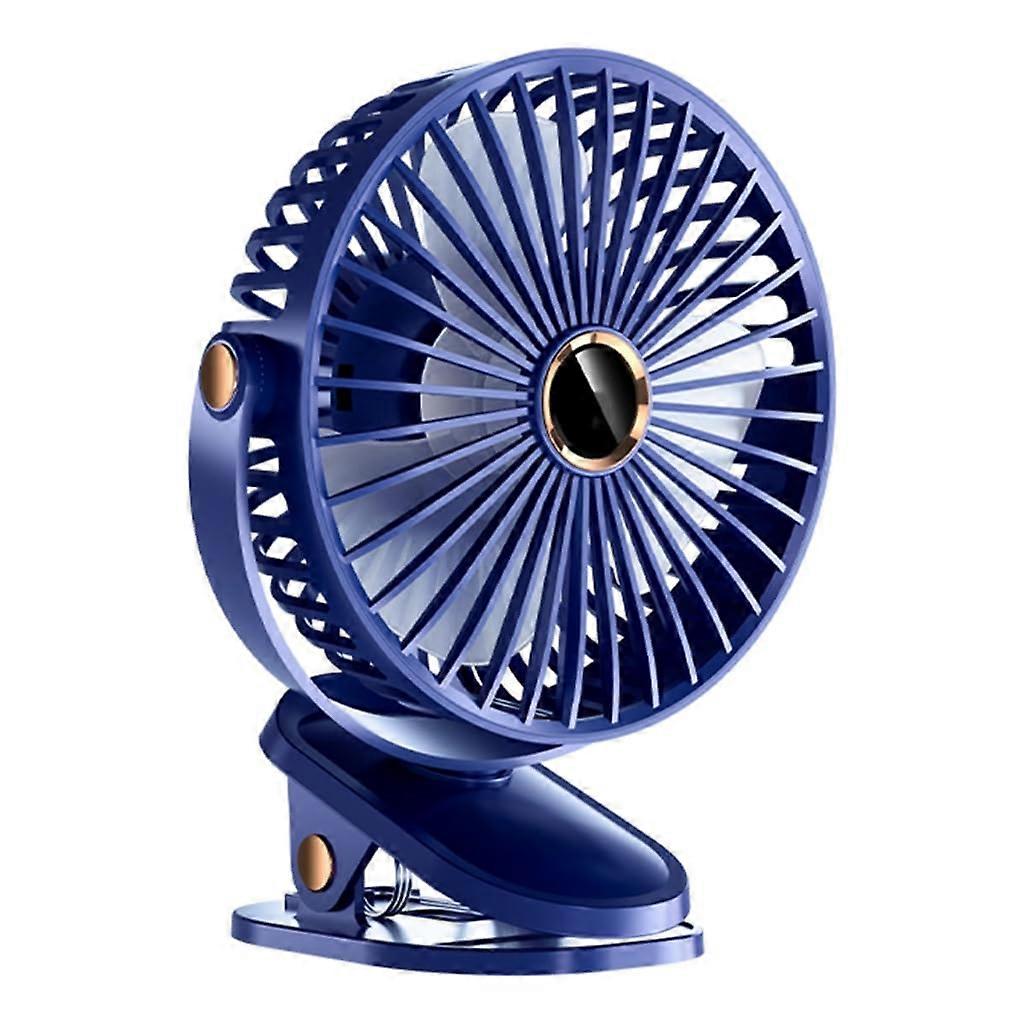 USB Clip on Desk Fan 5 Speed Digital Display 10000mAh Rechargeable (Optional) For Home Offices Outdoor Quiet Operate 16.5X19.5X12CM Blue