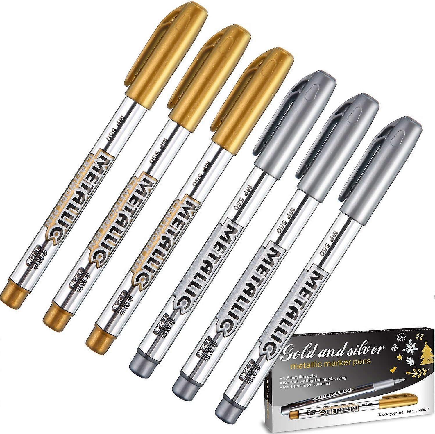 Permanent metallic markers for calligraphy and drawing, ideal for DIY and albums.