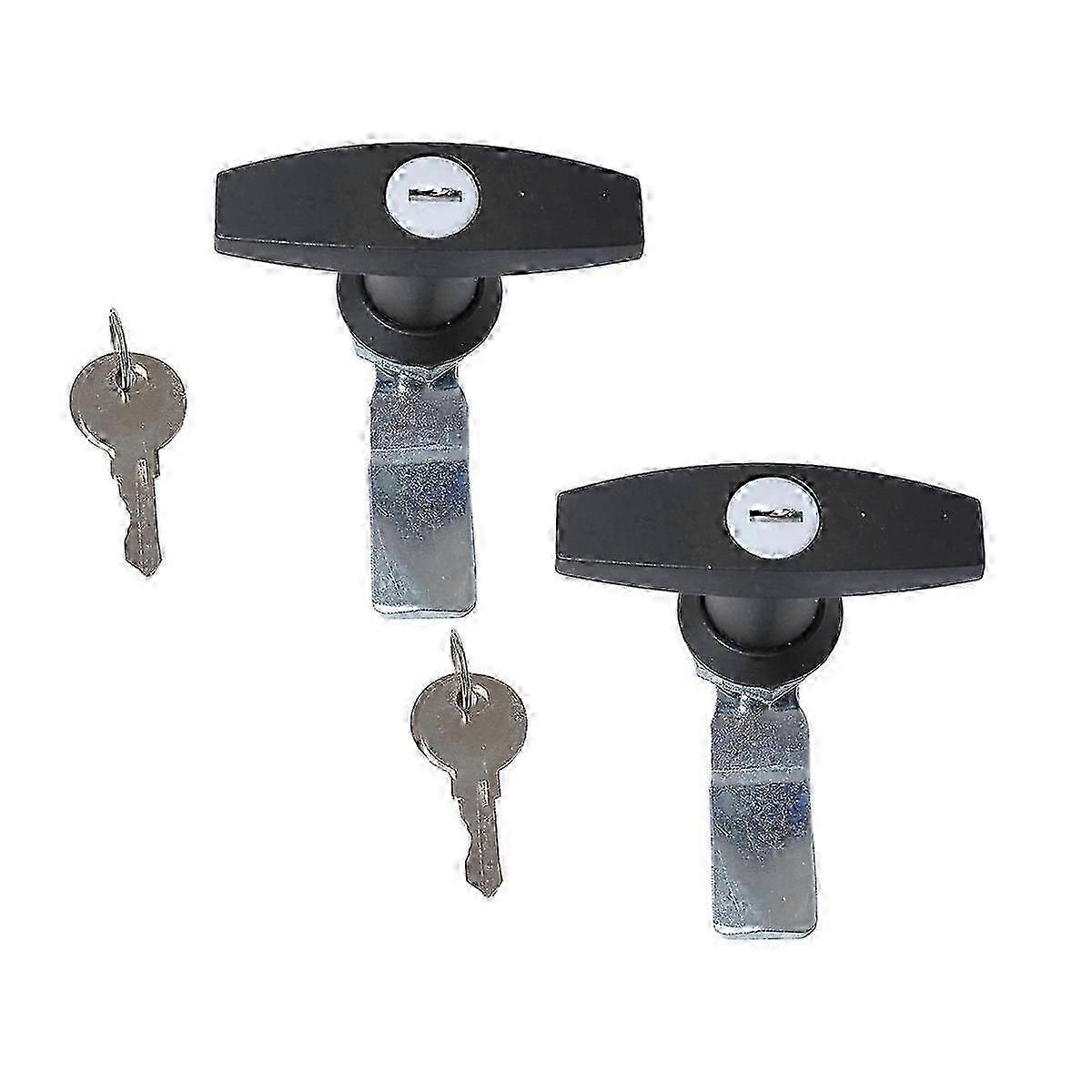 Secure Your Valuables with 2 Black T-Shaped Anti-Theft Locks for Cabinets & Trailers (Includes Keys)