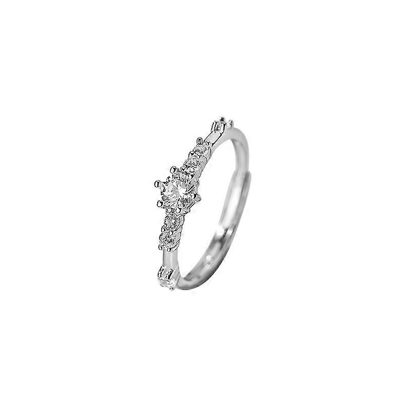 Ring, Women's S925 Sterling Silver Open Adjustable Thin Band Irregular Zircon Minimalist Ins Style