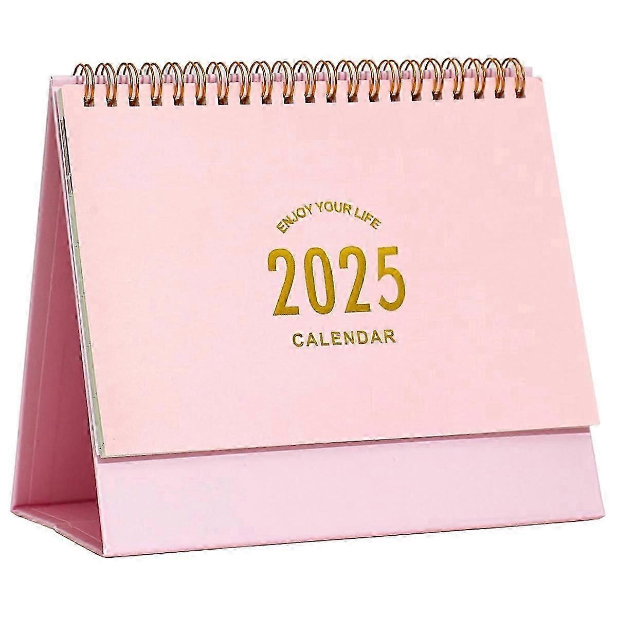 Small Desk Calendar Stand Up Flip Desk Calendar - Coil Bound Monthly Desk Calendar for Home Office Pink