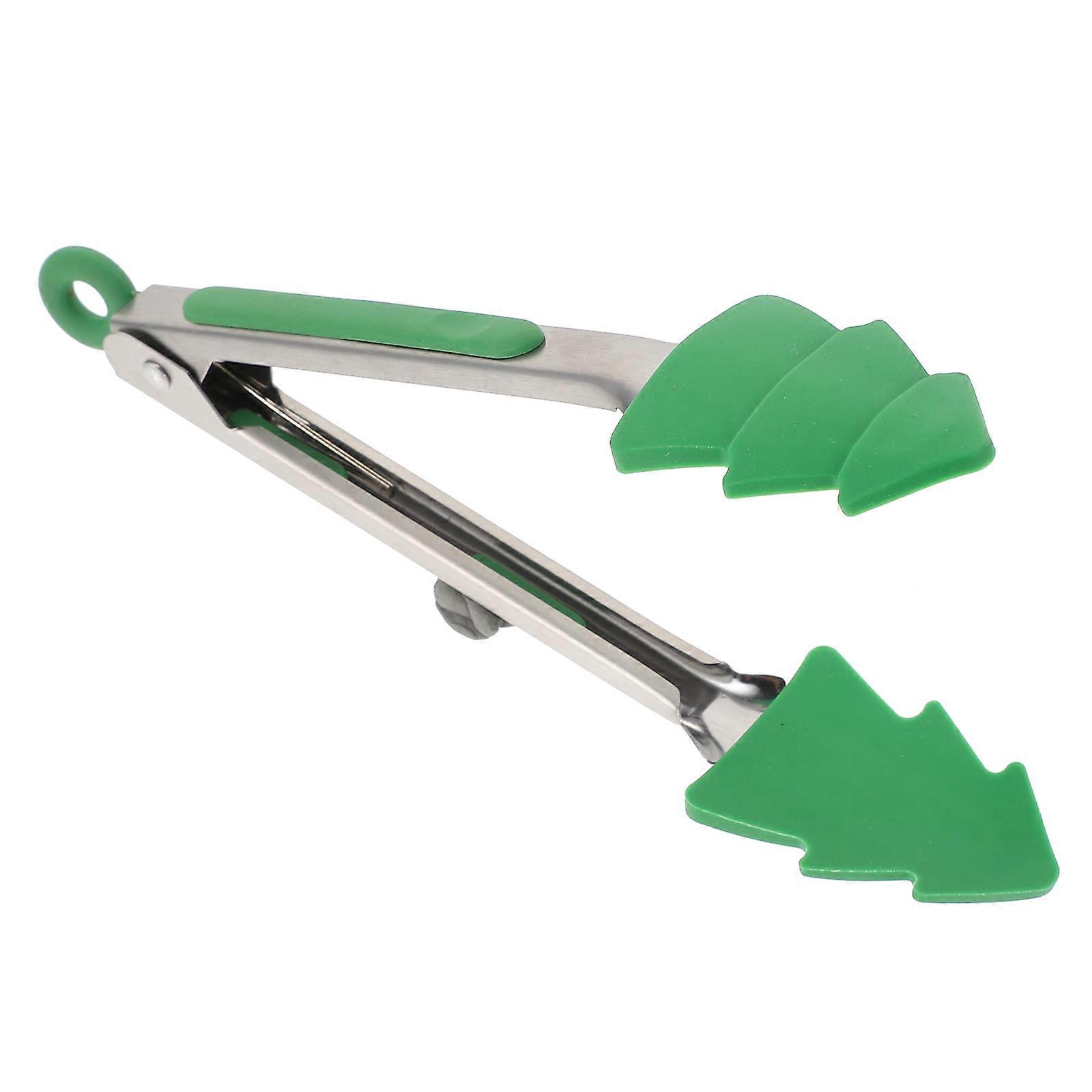Kitchen Cooking Tools Christmas Tree Shape for Christmas Themed Silicone and Stainless Steel Food Clamp 1Set