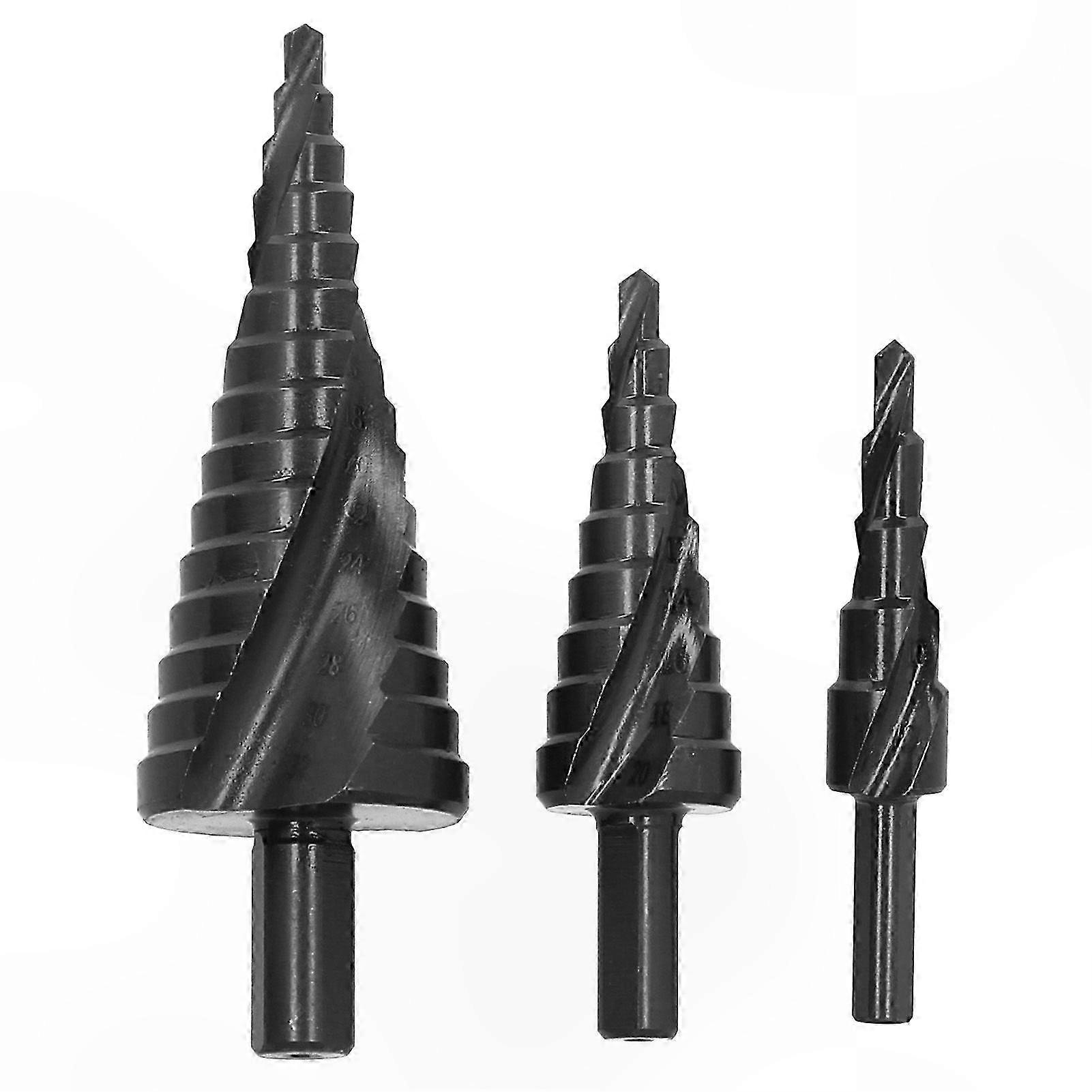 3-Piece Spiral Step Drill Bit Set for Metalworking and DIY Projects