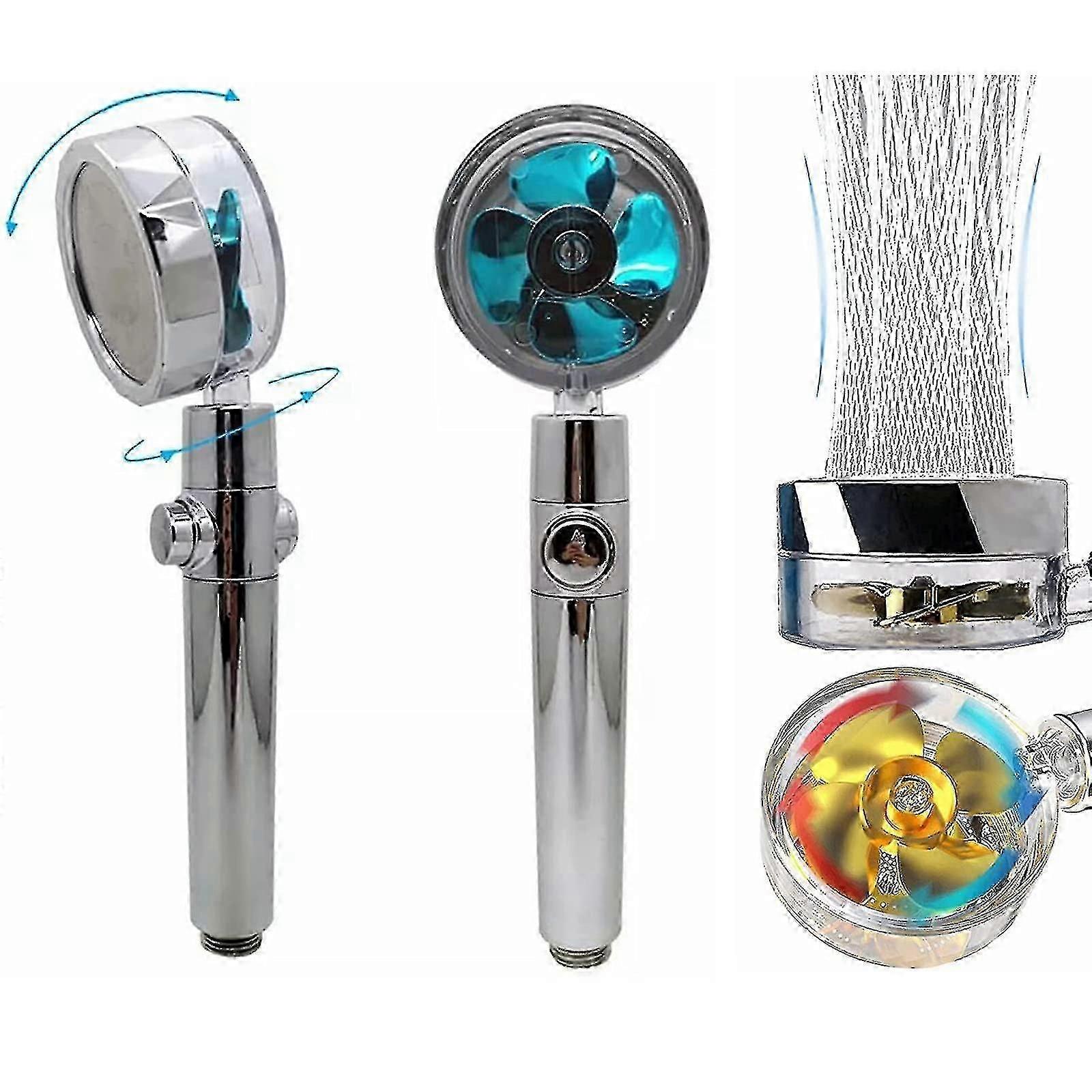 High Pressure Propeller Driven Handheld Shower Head, 360 Degrees Rotating Water Saving Shower Head Easy Install