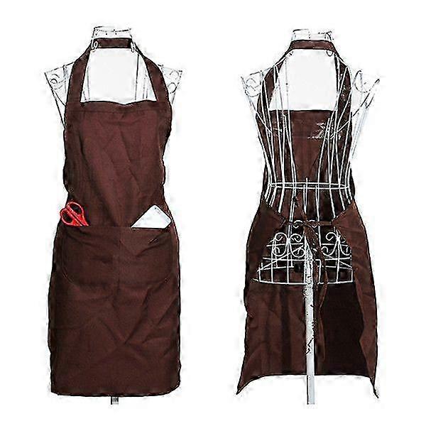 Plain Apron Front Pocket for Butchers Kitchen Cooking Craft Baking Waiter - Brown
