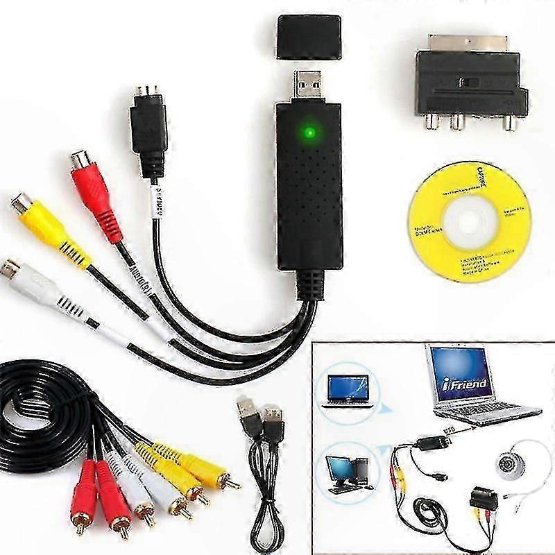 USB 2.0 Video Capture Device Kit with RCA Cable for Windows 10 Systems