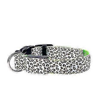 S 34-41cm green leopard led adjustable,night safety nylon luminous pet dog collar