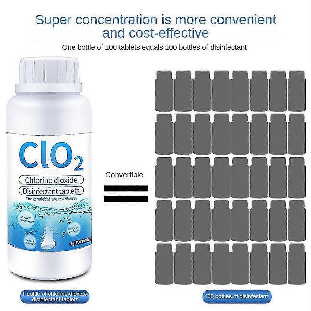 100/200 قطعة الغذاء الصف ثاني أكسيد الكلور الفوار قرص Clo2 التطهير الكيميائي المضاد للبكتيريا 2025