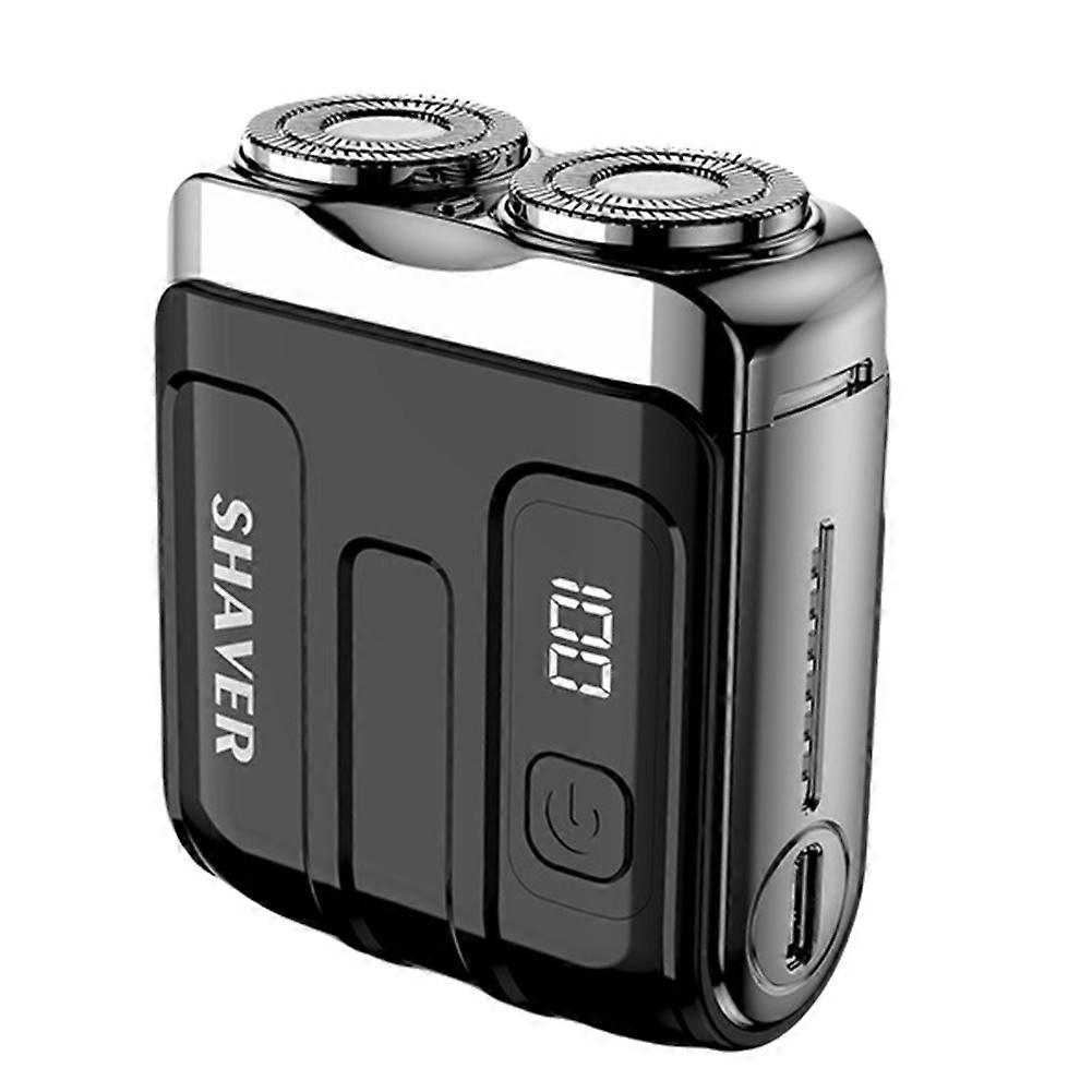 Mini Portable Shaving Double-Blade Shaver Electric Digital Display and Washable Black