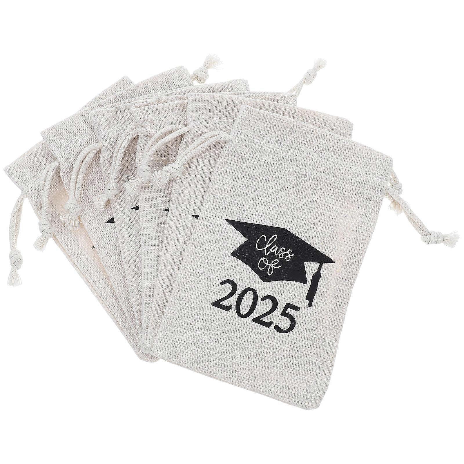 Durable Graduation Theme Drawstring Bags for Grad Party Favors and Treats 6Pcs Canvas
