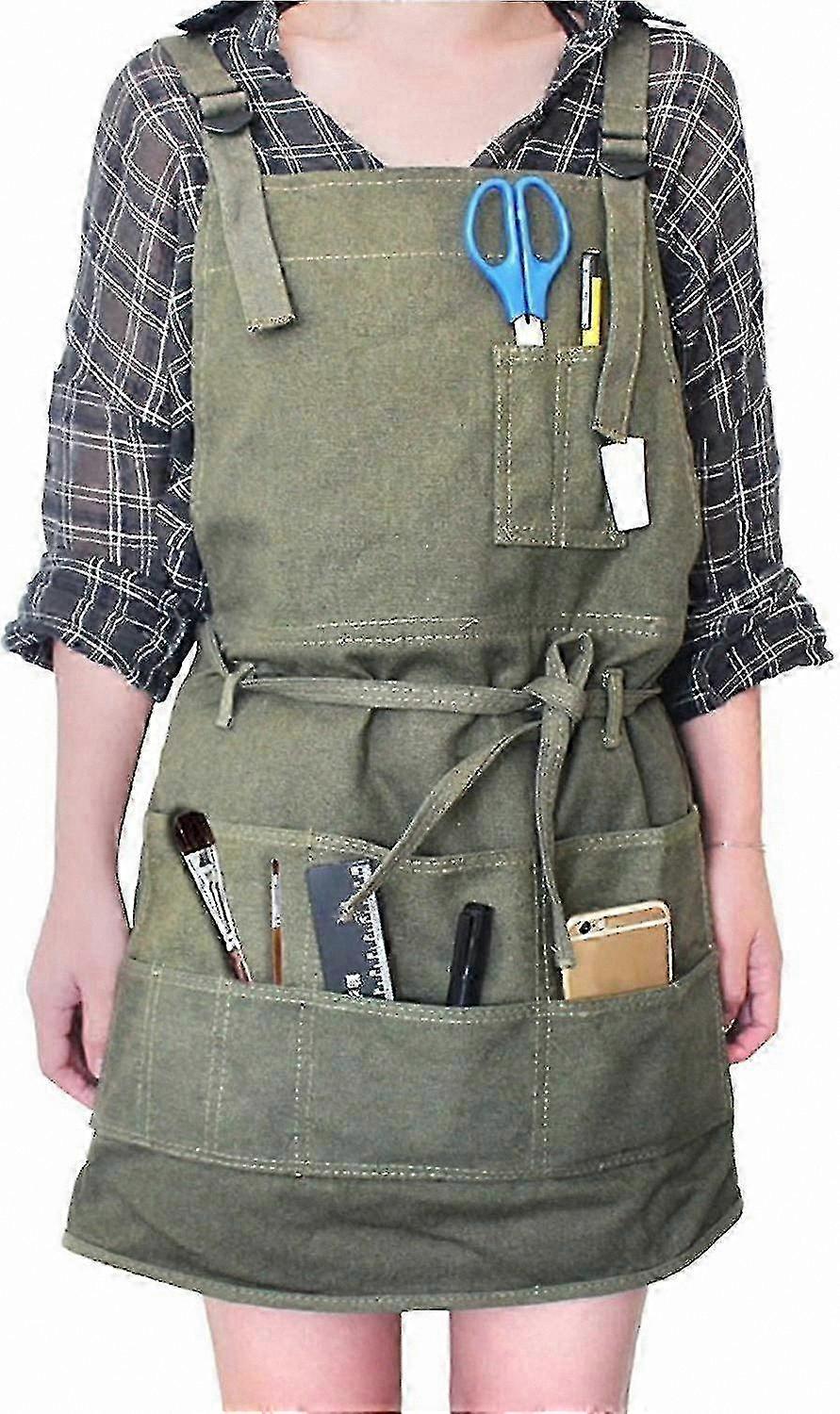 Canvas Apron with Pockets for Gardening, Painting, and Crafting Adjustable Straps for Women