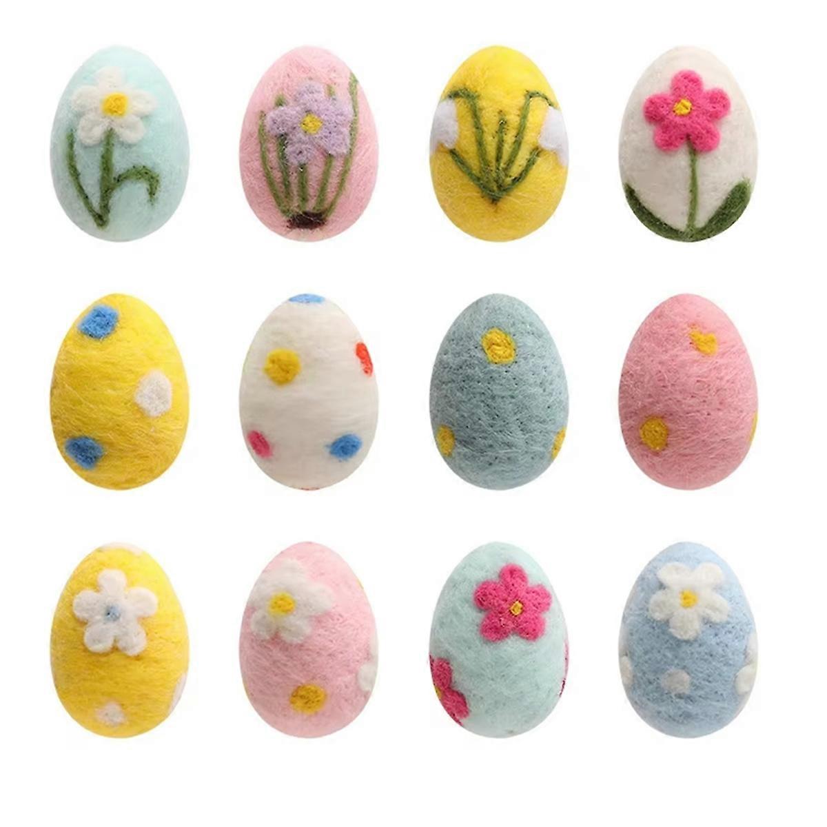 Easter Egg Decorations Kit,Wool Felt Foam Eggs with Painted Flowers,Hanging Rope for DIY Crafts,Home Decor,Kids Gifts