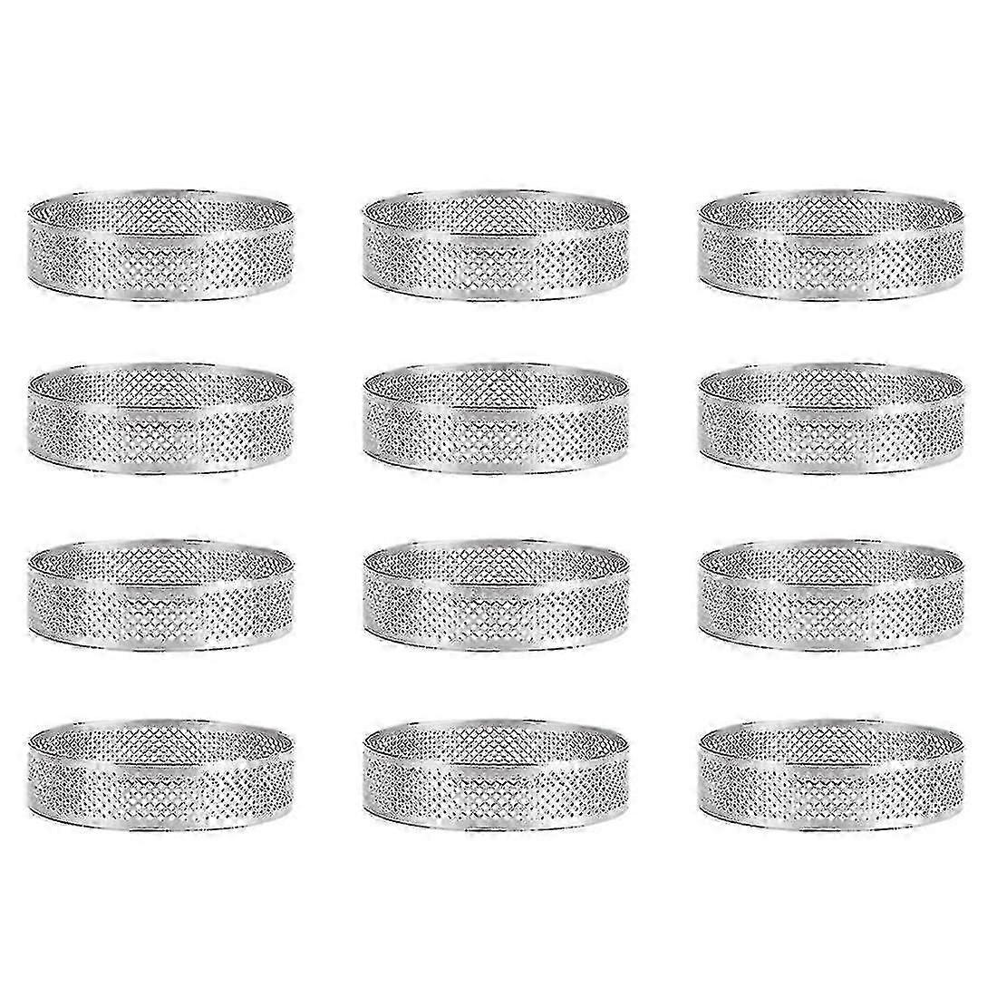 12 Pack rustfritt stål terte ringer, perforert kake mousse ring, kake ring mold, runde kake baking 6cm TY